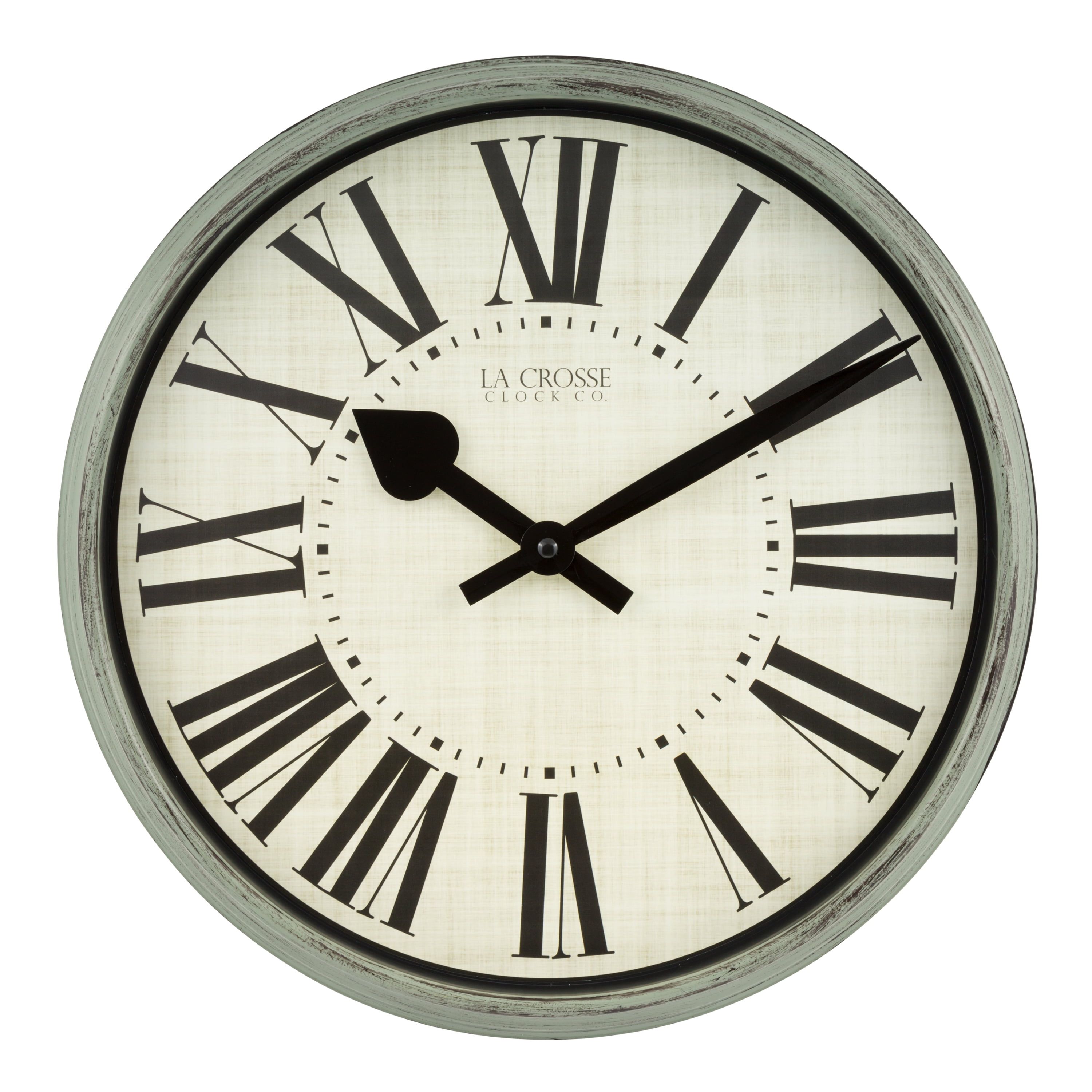 14" Sage Green Distressed Analog Wall Clock with Roman Numerals