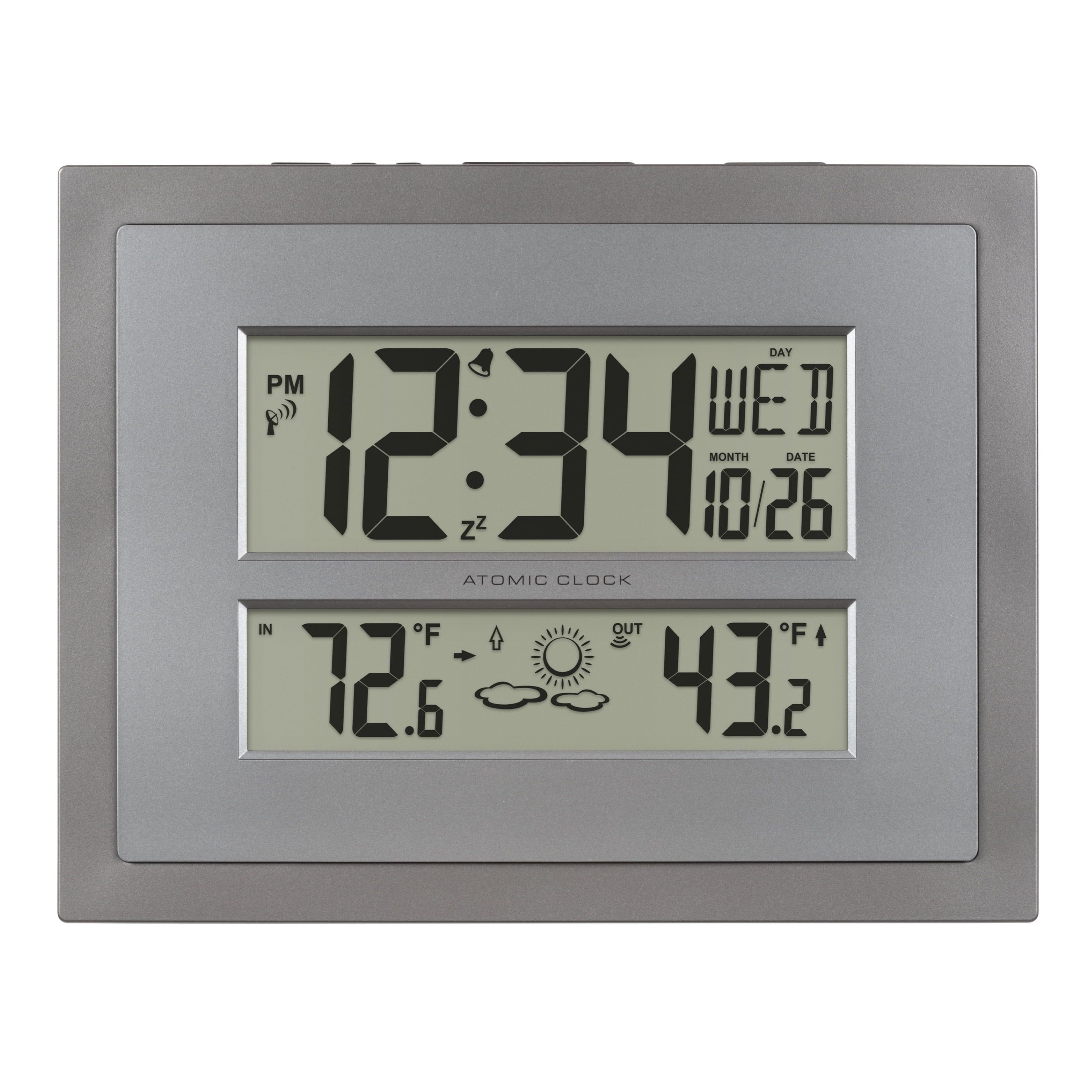 Gray and Silver Atomic Digital Wall Clock with Temperature Display