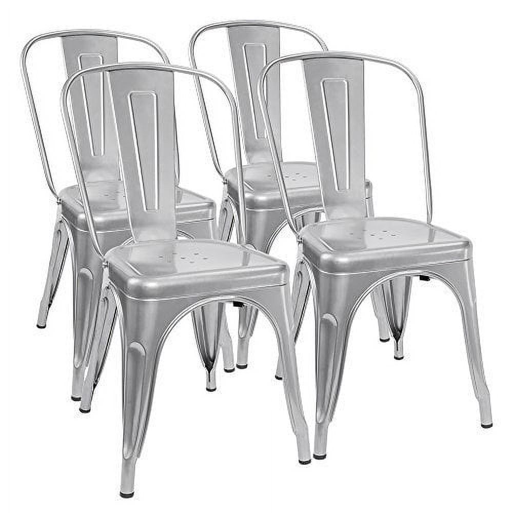 Silver Metal Stackable Indoor-Outdoor Dining Chairs Set of 4