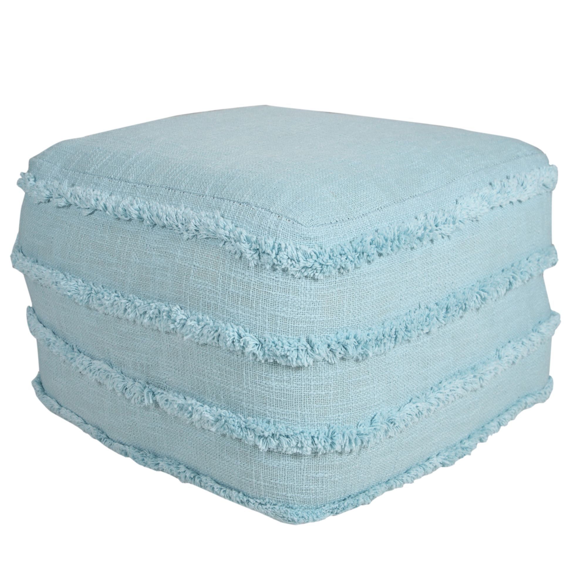 Bright Blue Tufted Cotton Square Pouf Ottoman