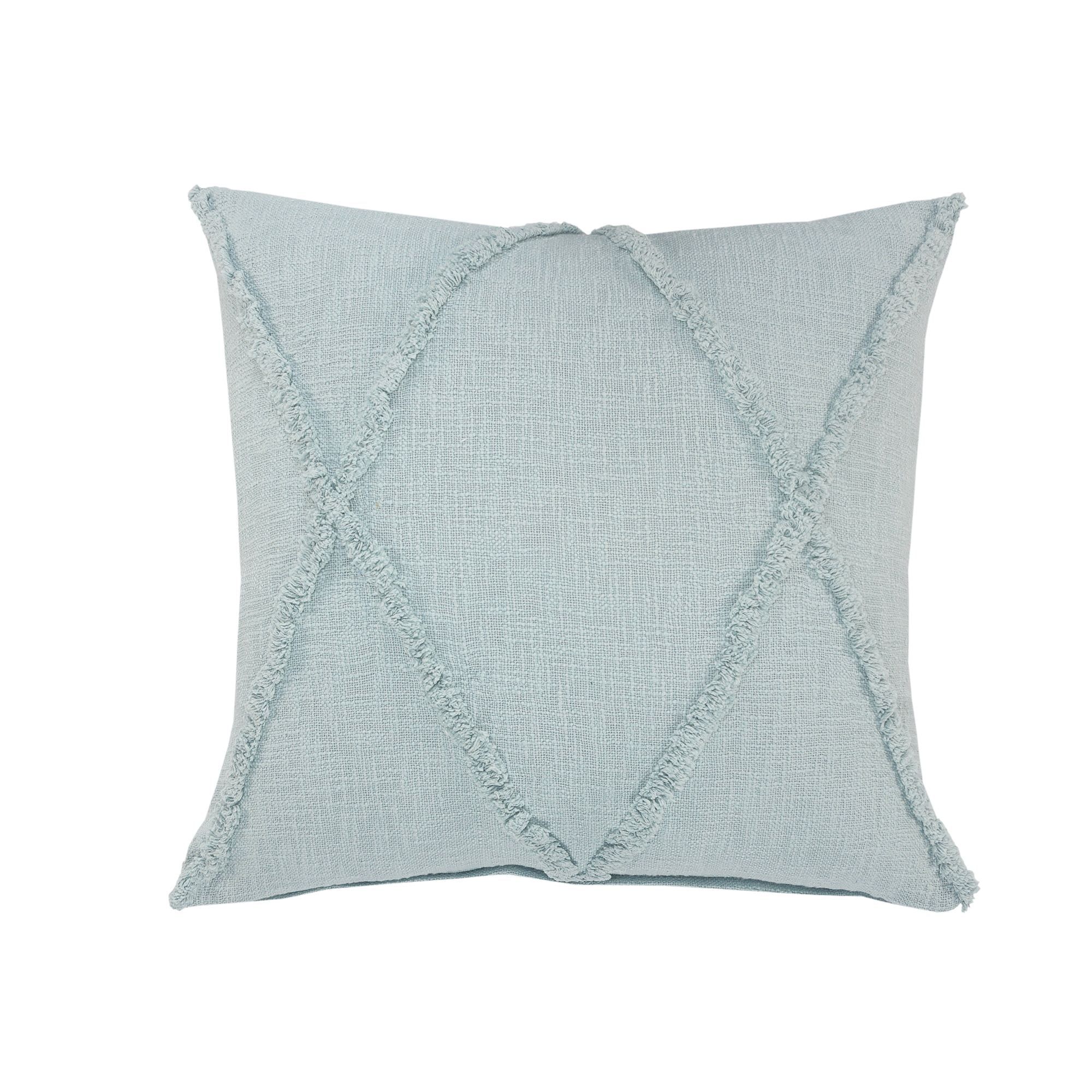 Pastel Blue Hand-Woven Diamond Tufted Square Pillow 18"