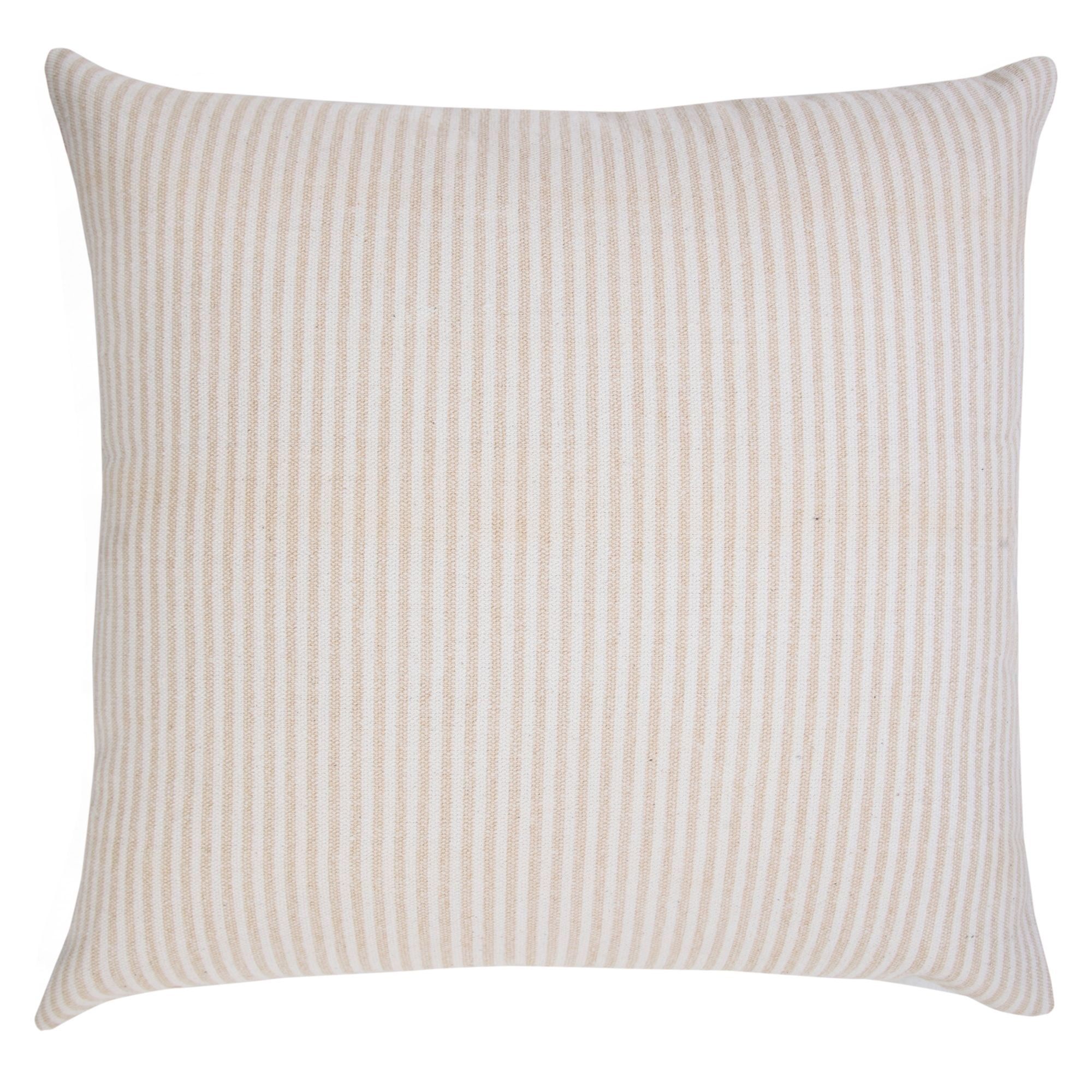 Beige and White Striped Cotton Square Throw Pillow