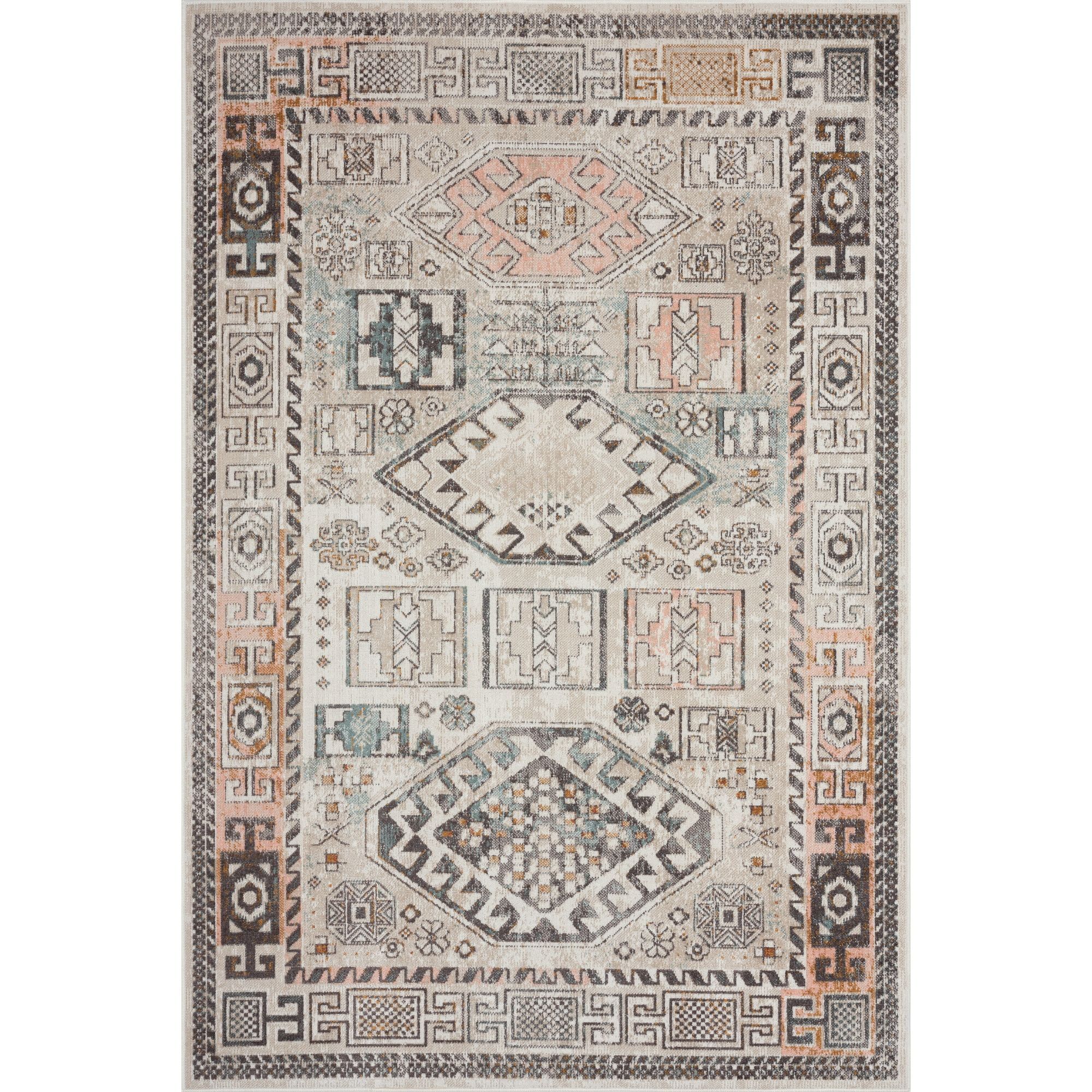 Southwestern Blue and Beige Rectangular Outdoor Rug