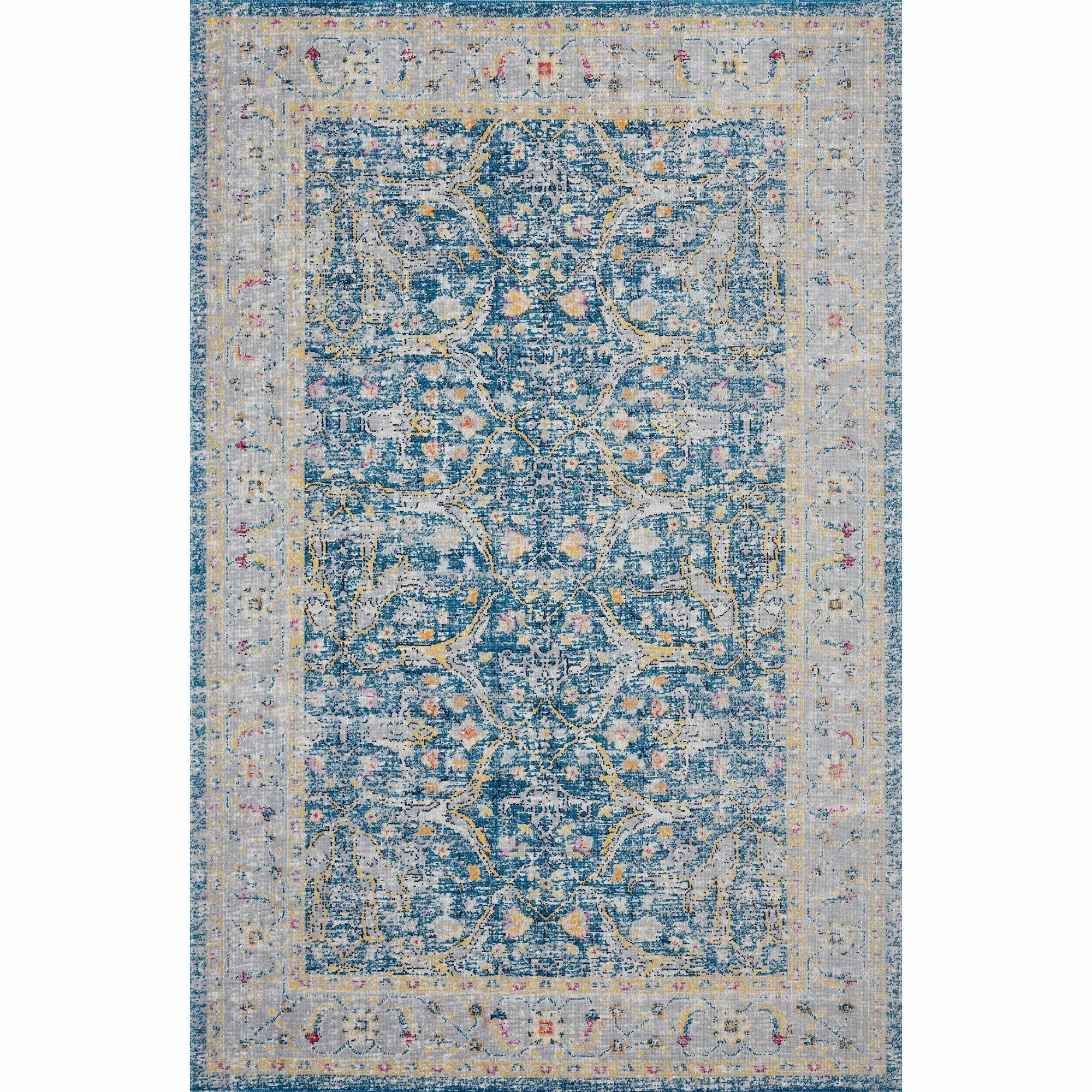 Sunny Blossom 7.75' x 9.75' Blue and Yellow Floral Outdoor Rug