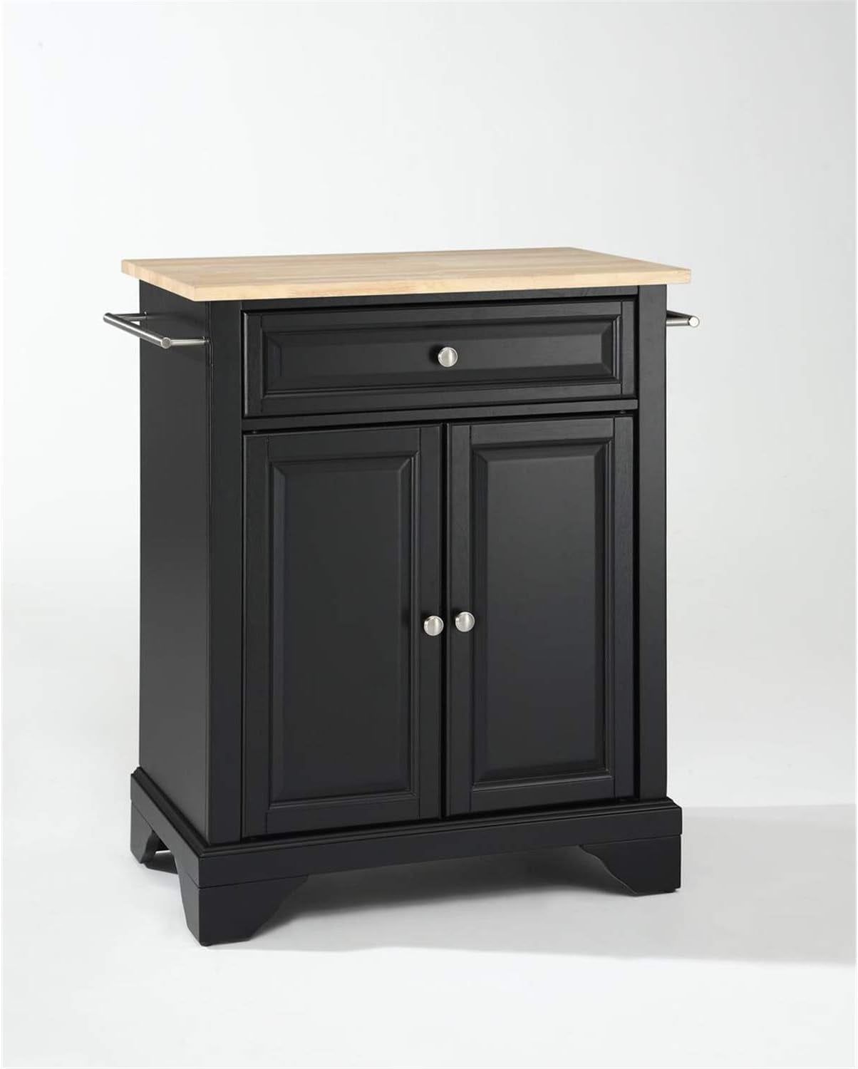 Black Kitchen Island Cart with Natural Wood Top