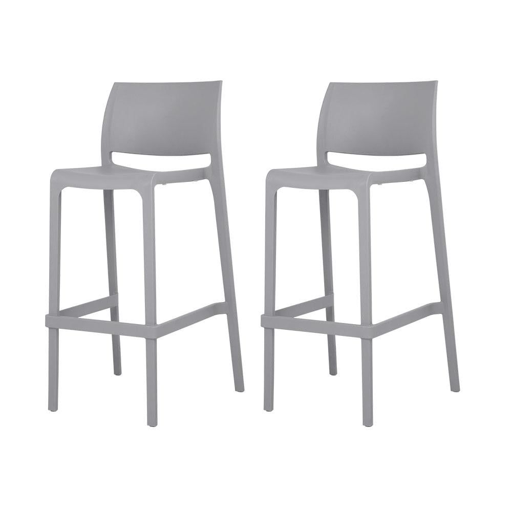 Sensilla Cold Grey Resin Stackable Minimalist Bar Stool, Set of 2