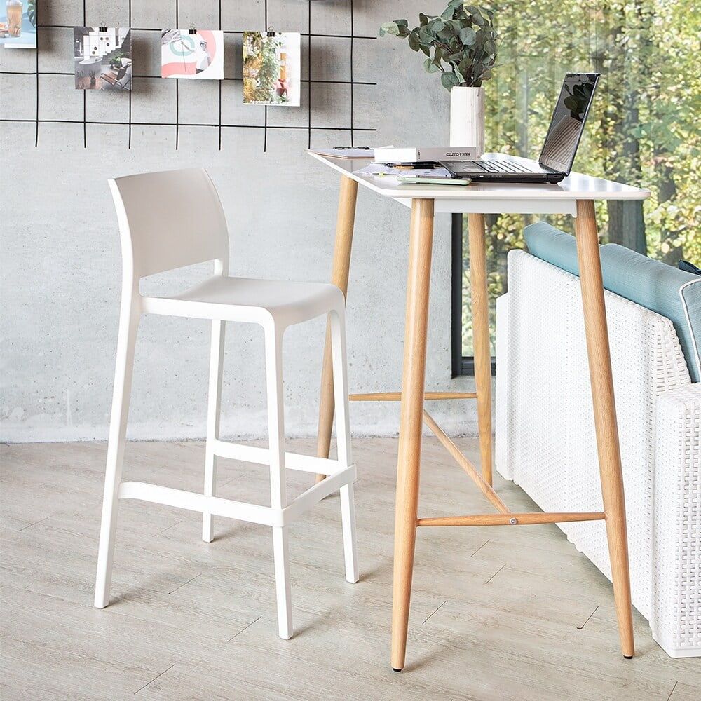 Sensilla Simple Elegance White Resin Stackable Bar Stool, Set of 2