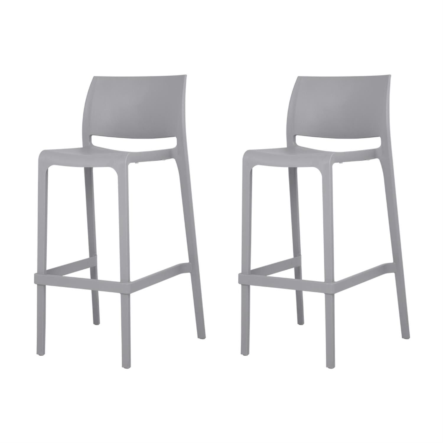 Sensilla Cold Grey Resin Stackable Minimalist Bar Stool, Set of 2