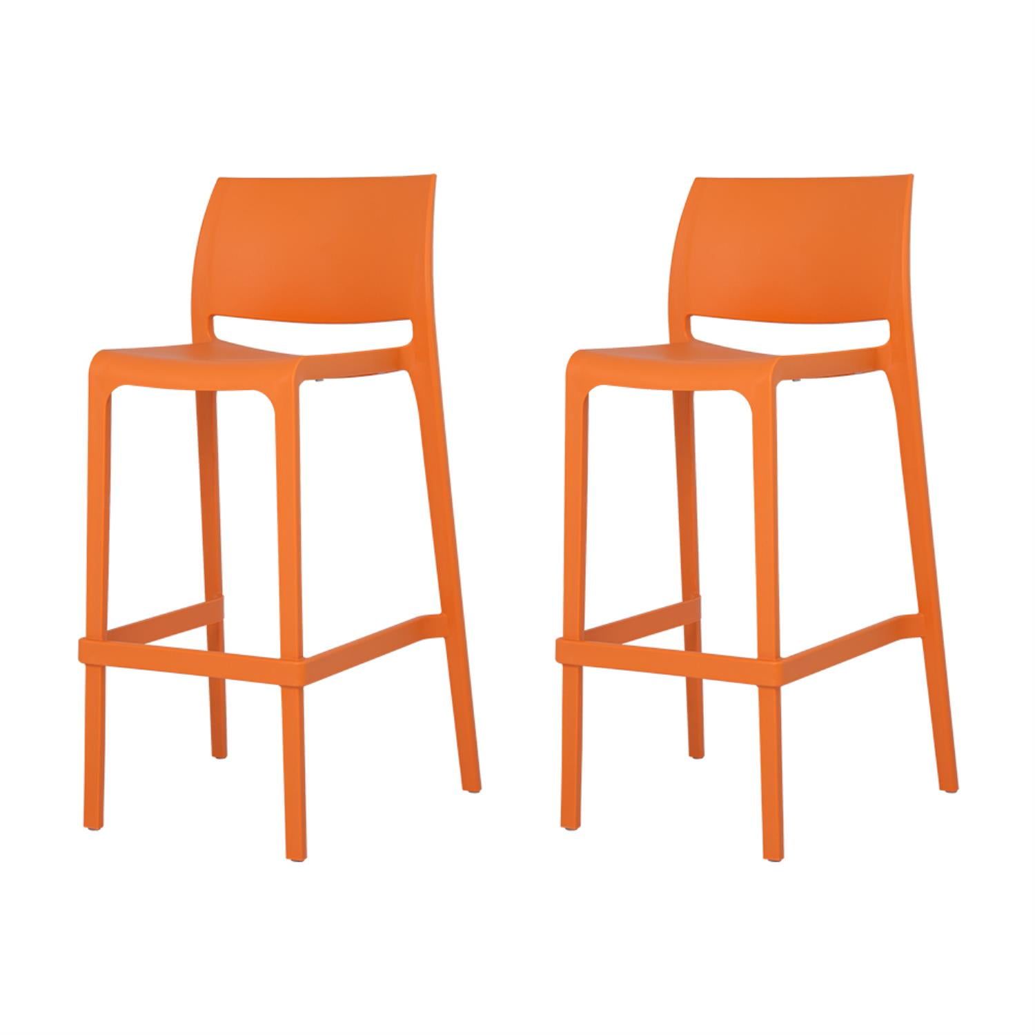 Sensilla Simple Orange Resin Stackable Bar Stool, Set of 2