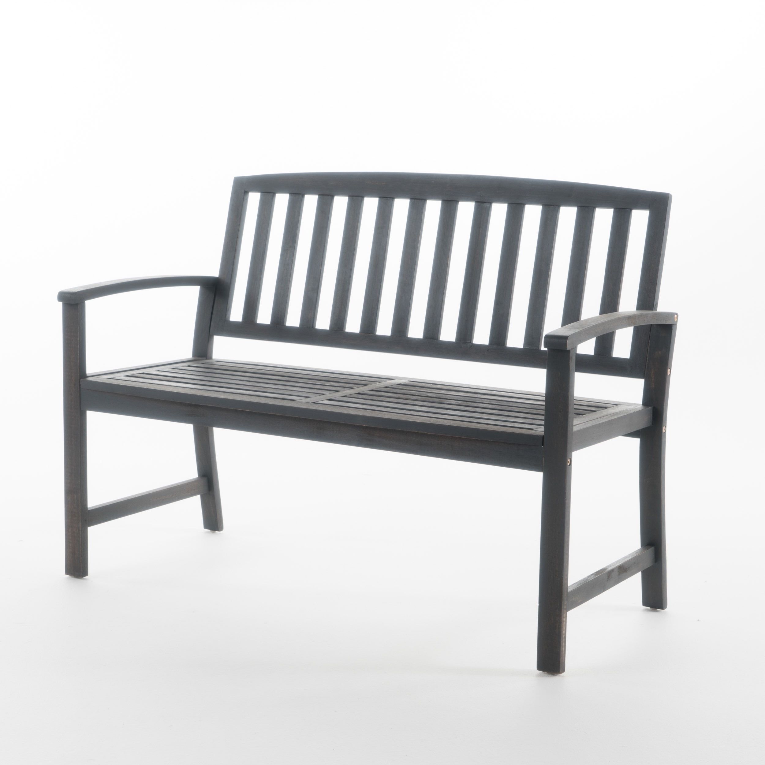 Laguna Farmhouse-Style Acacia Wood Outdoor Bench in Dark Grey