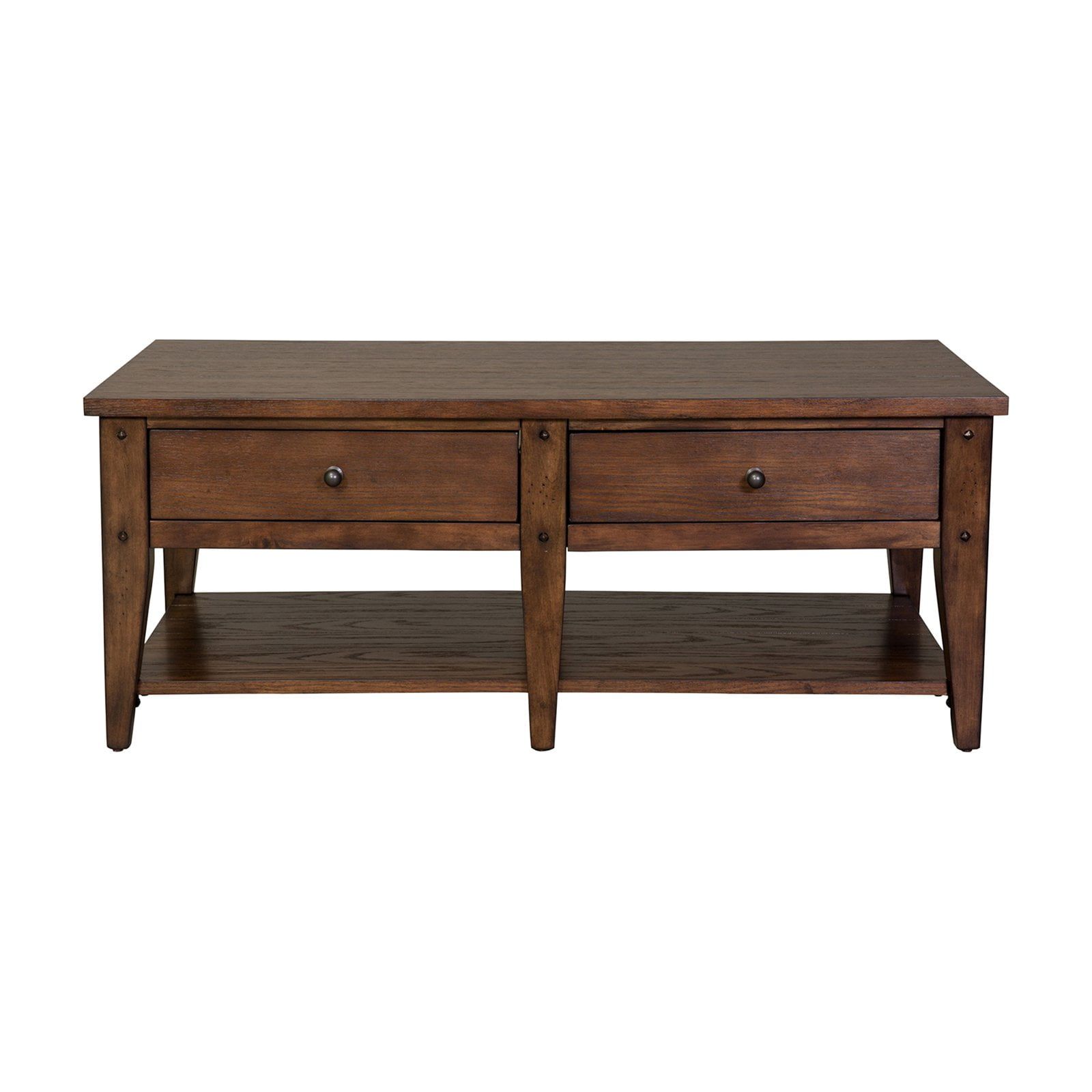 Rustic Brown Oak Rectangular Lift-Top Coffee Table with Storage