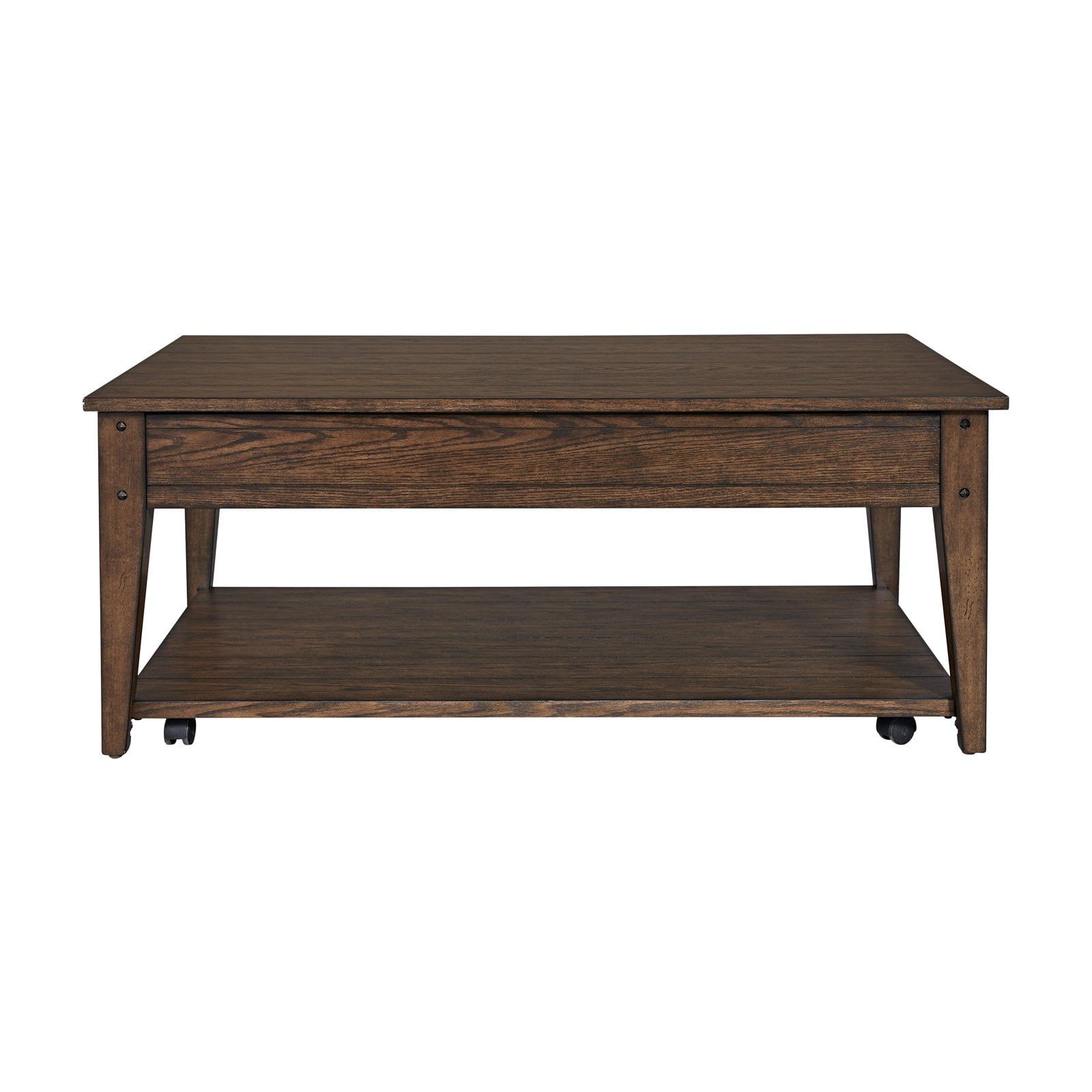 Rustic Brown Oak Rectangular Lift-Top Coffee Table with Storage