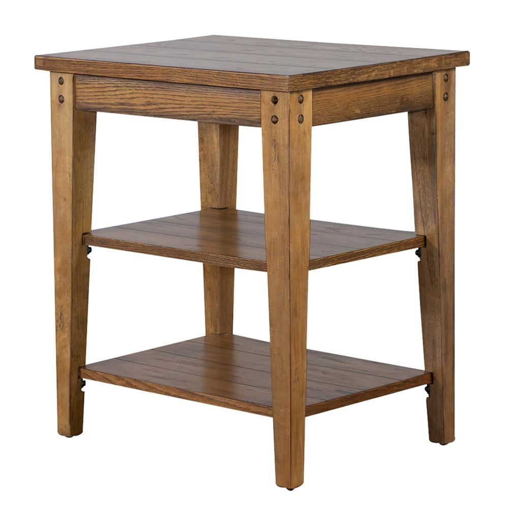 Rustic Brown Oak Rectangular Tiered Storage Table