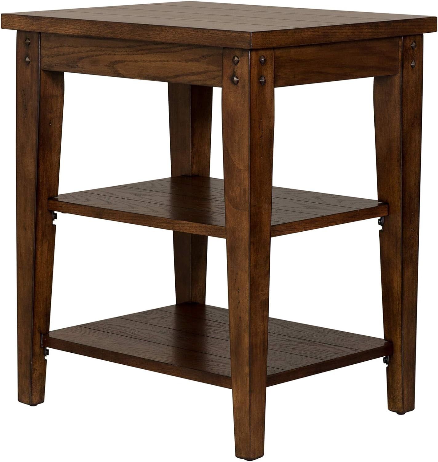 Rustic Brown Oak Three-Tier Rectangular Table with Storage