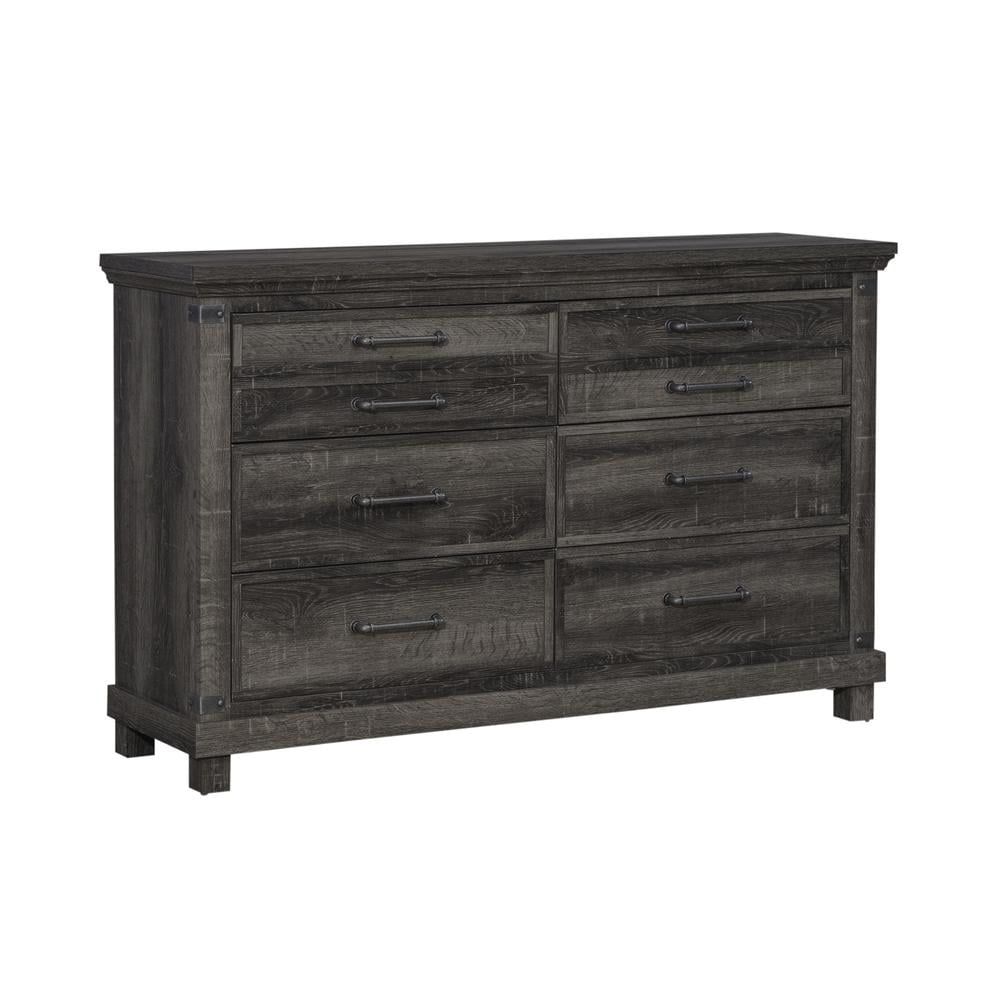 Lakeside Haven 60'' Brownstone 6-Drawer Dresser with Pewter Hardware