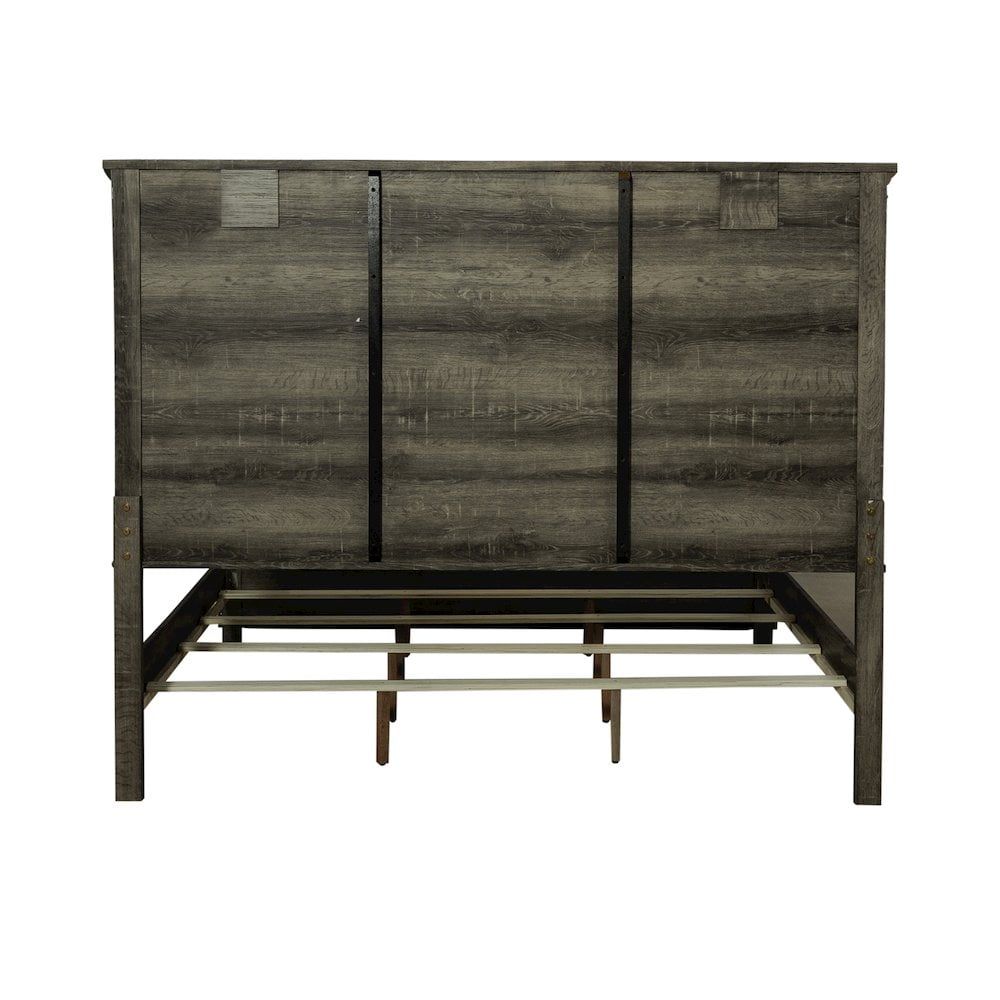 Rustic Brown King Panel Bed with Lighted Headboard and Drawers