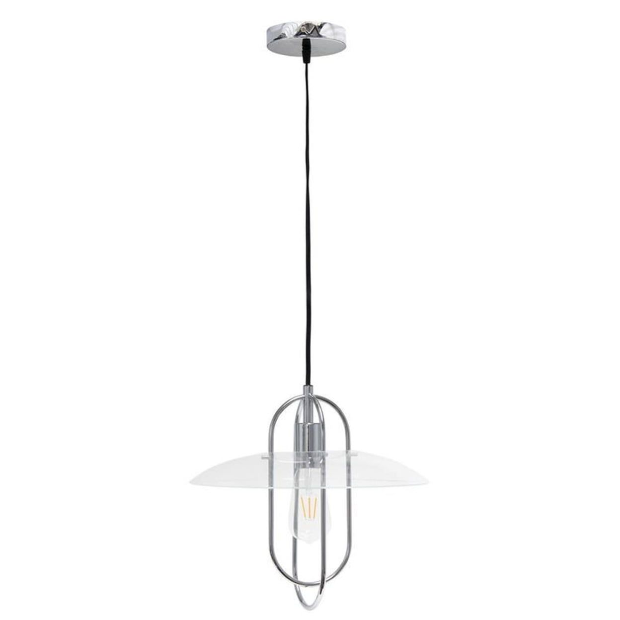 Sleek Chrome Elongated Metal Pendant with Clear Glass Shade