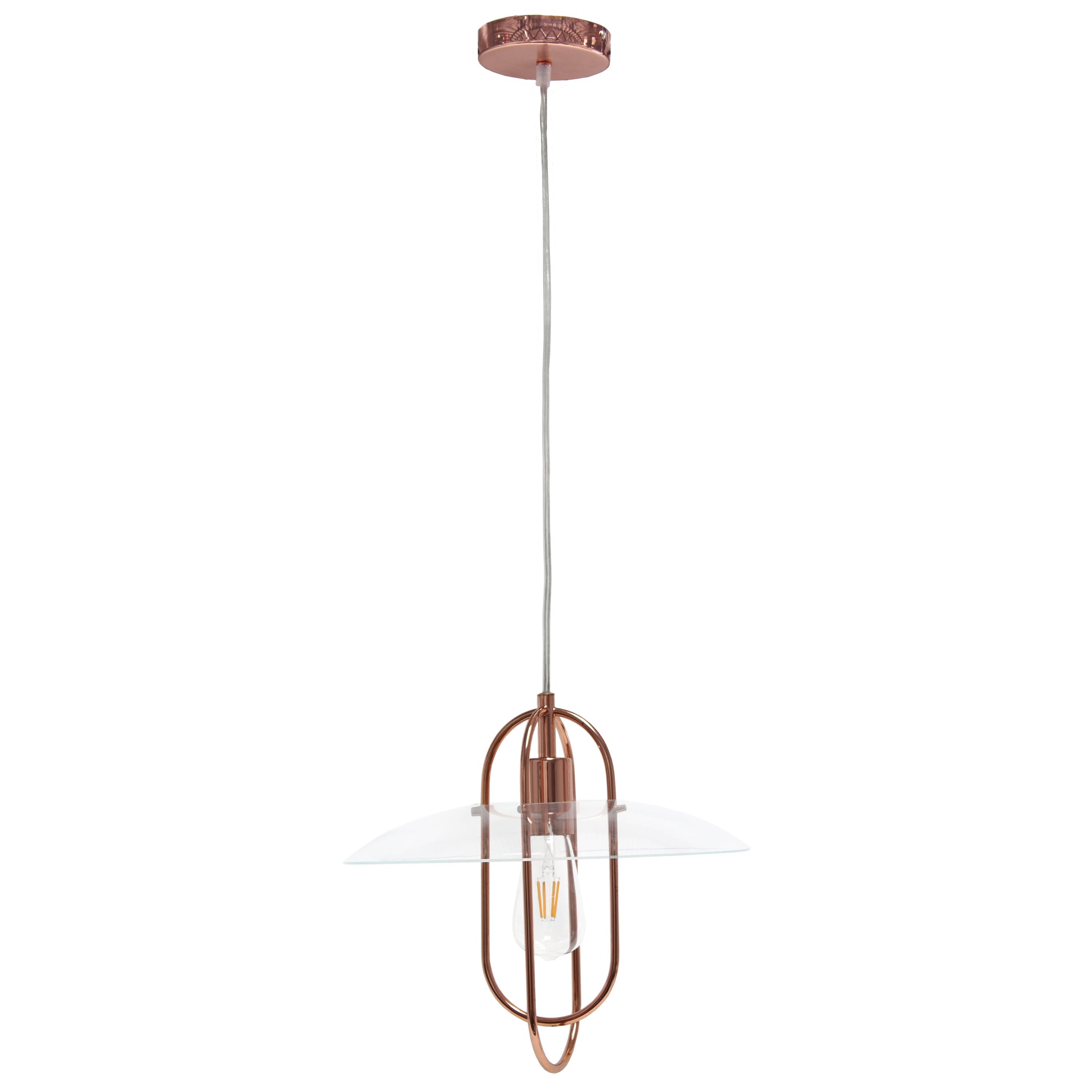 Elegant Elongated Pendant in Rose Gold with Chic Glass Shade