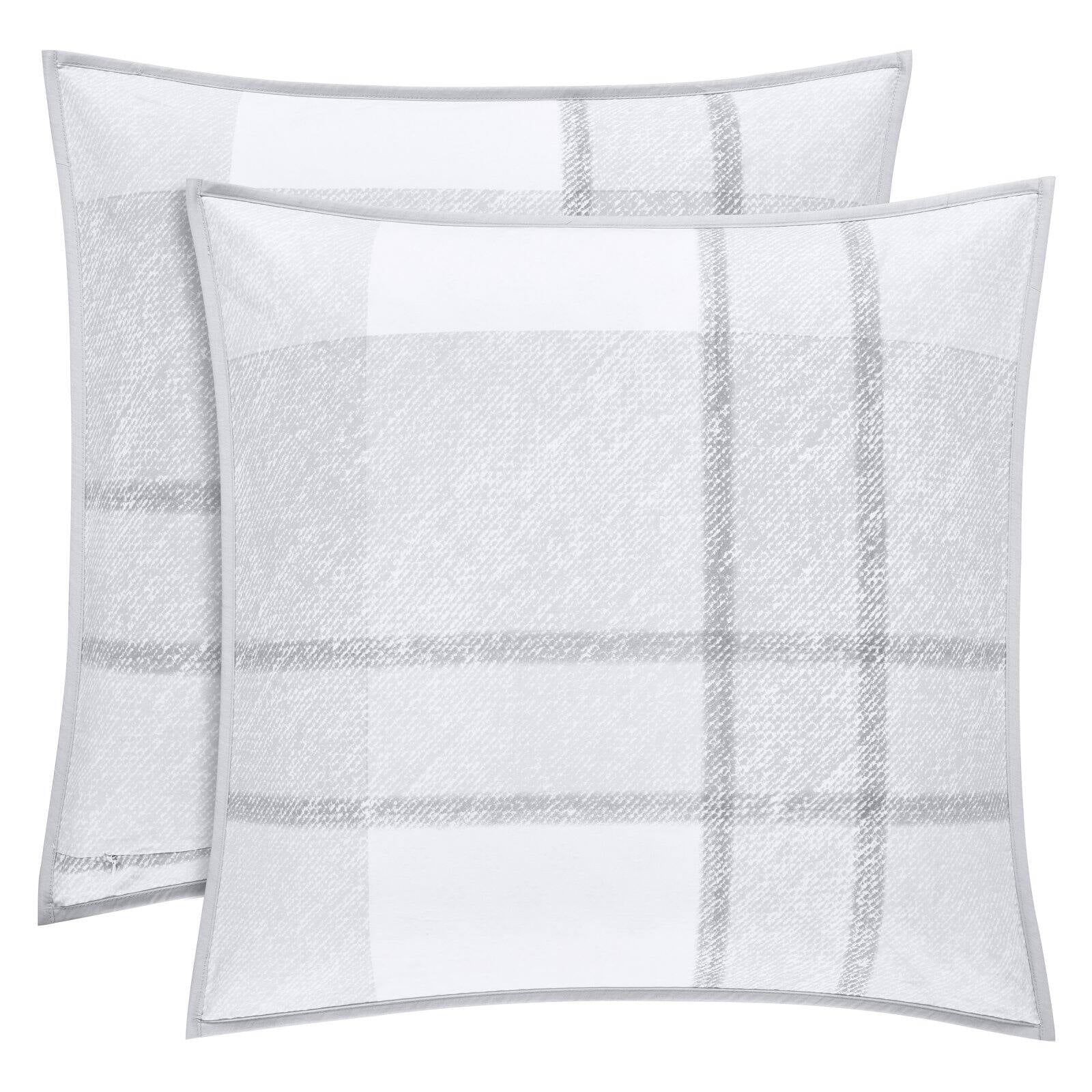 Gray and White Plaid Cotton Polyester Standard Sham