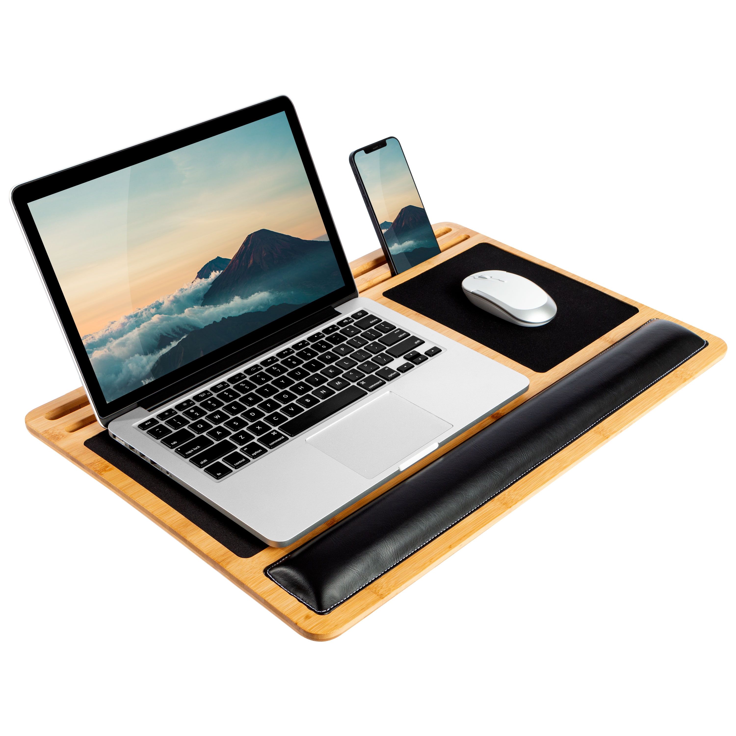 Natural Bamboo Multi-Device Lap Desk with Wrist Rest