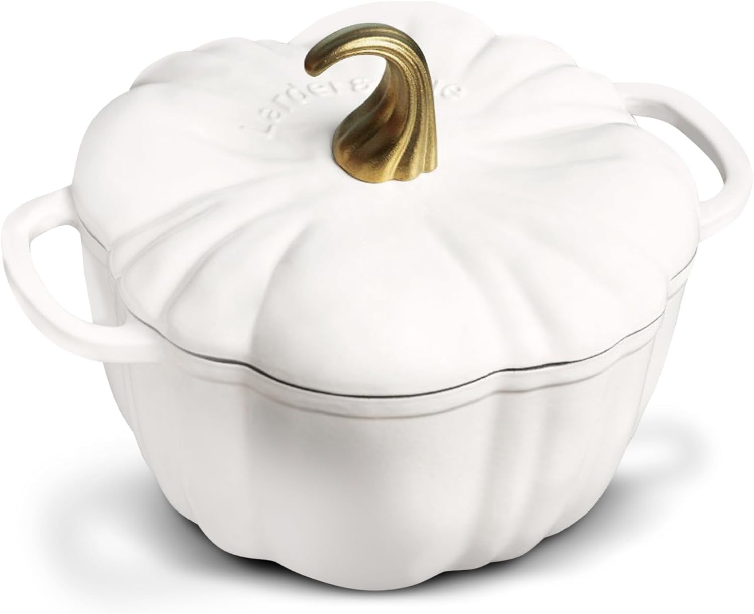 White Enameled Cast Iron Pumpkin Dutch Oven with Lid, 5.5 Qt