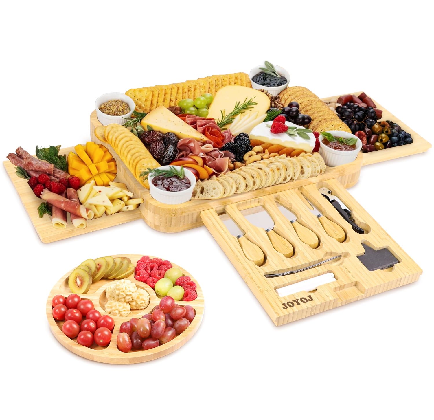 Large Bamboo Cheese and Charcuterie Board Set with Accessories