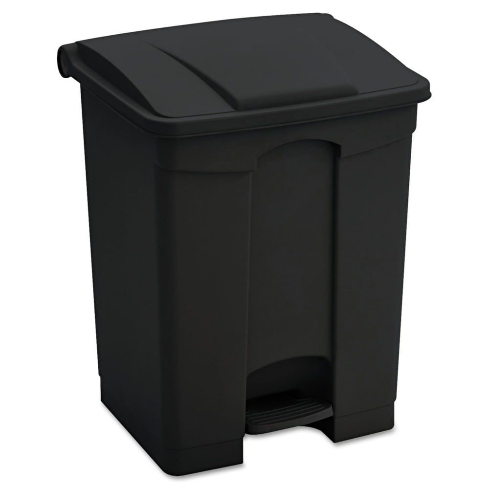 Large Black Plastic Step-On Trash Can, 23 Gallon