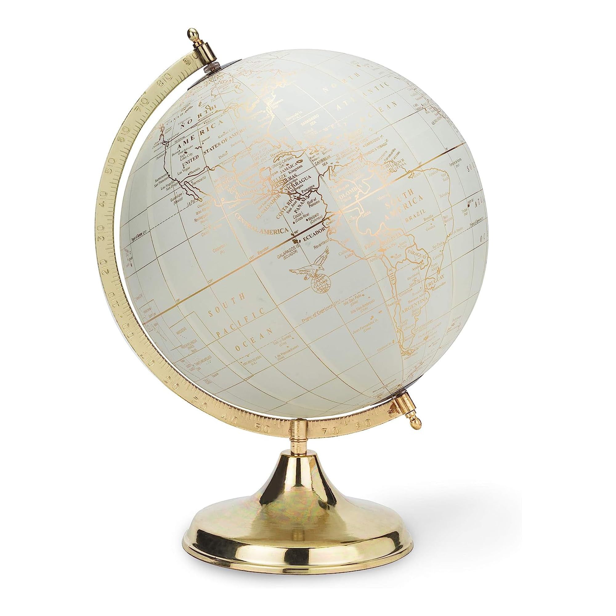 Ivory and Gold Decorative Globe with Brass Stand, 18" Height