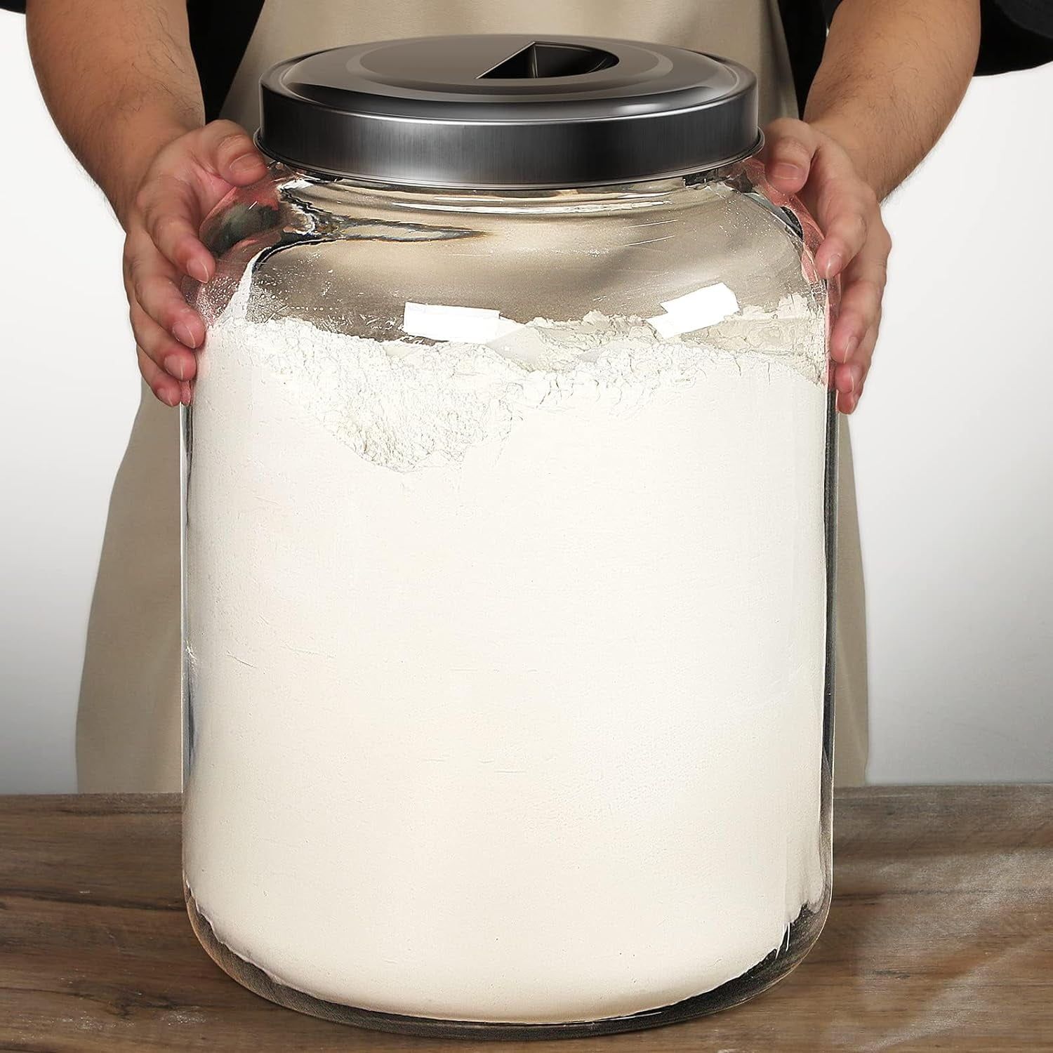 Large Clear Glass Storage Jar with Metal Lid, 5.5 Gallon