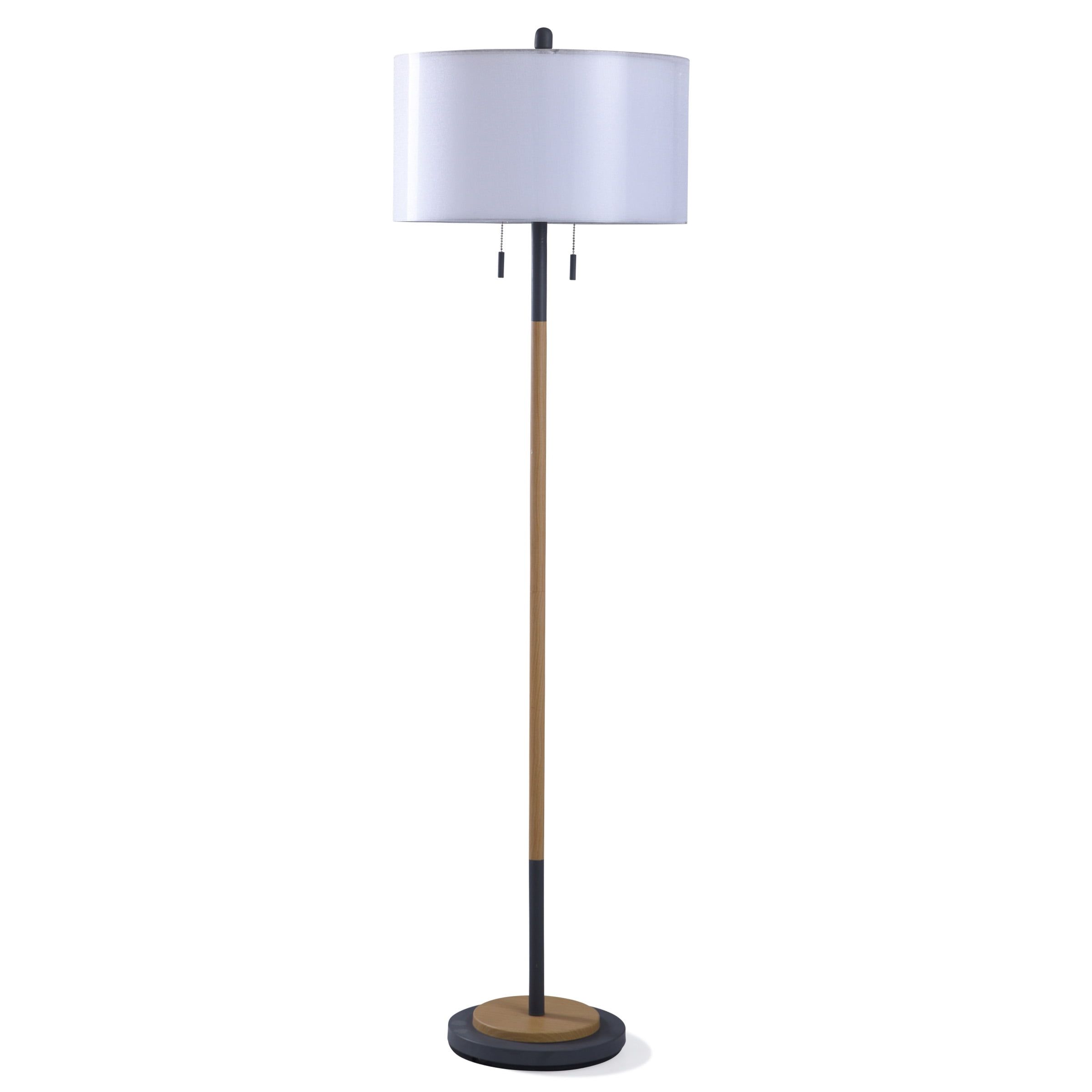 Lari 63" Black and Wood Industrial Floor Lamp with Drum Shade