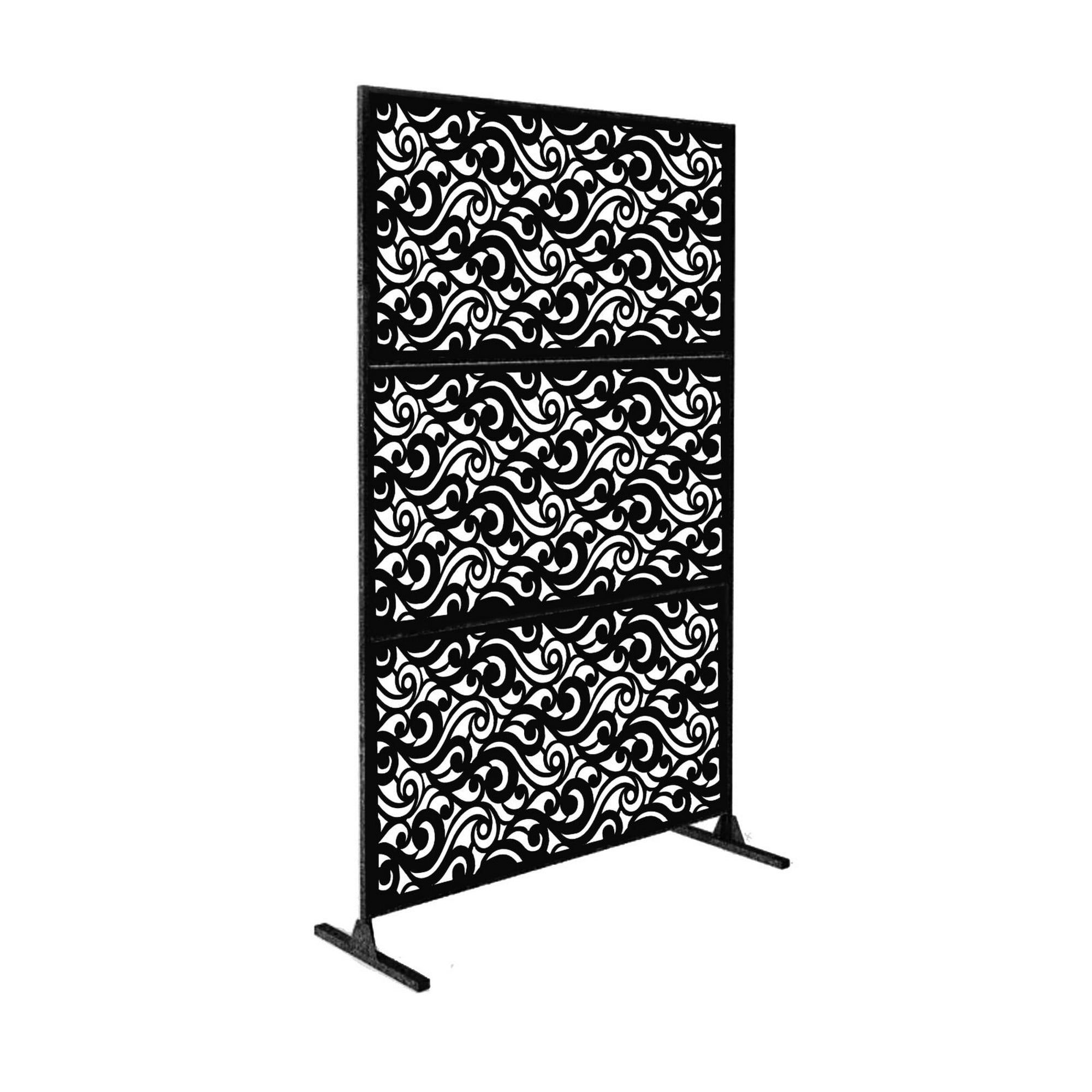 Black Laser Cut Metal Privacy Stand Combo Fence, 75" x 48"