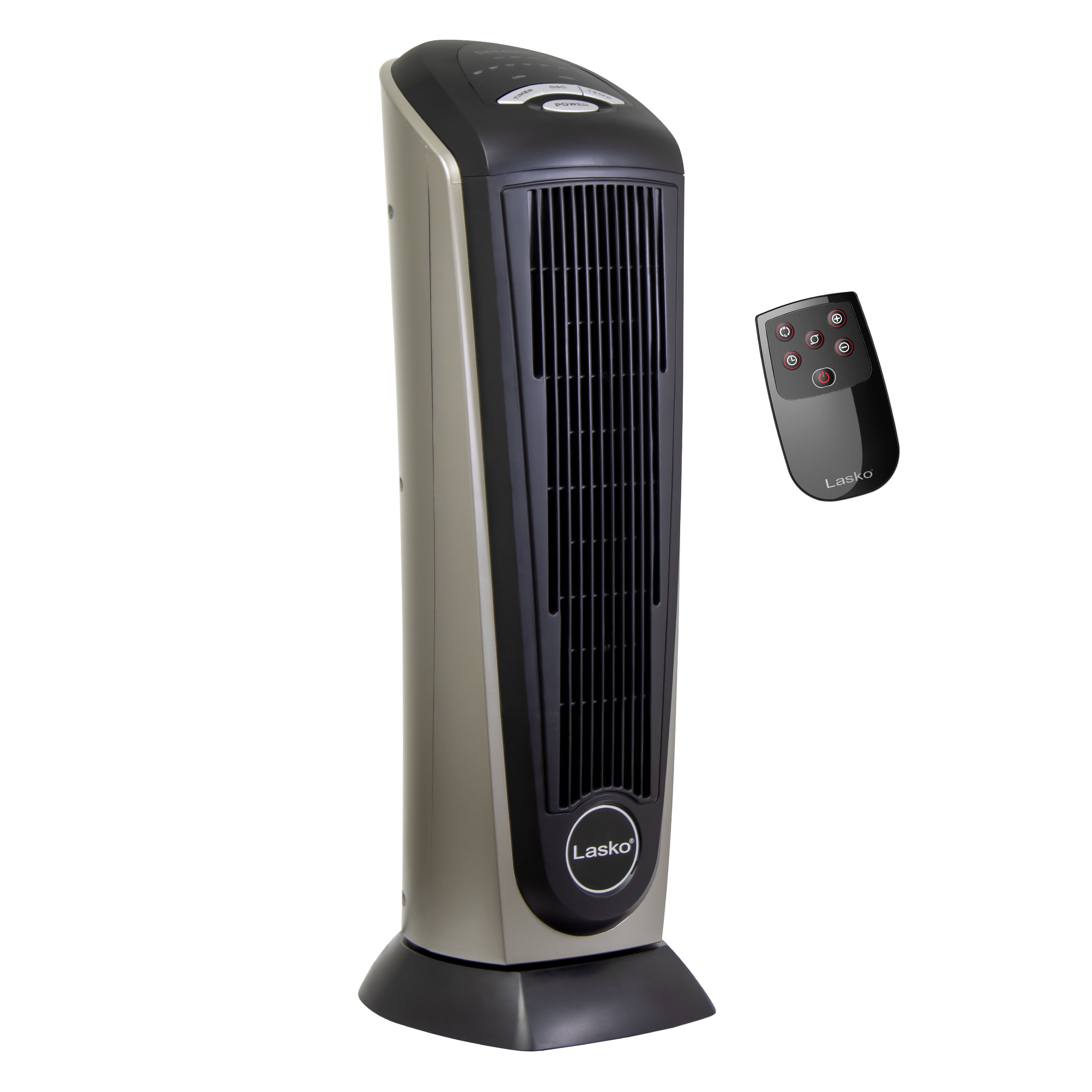 Black and Silver Ceramic Tower Heater with Remote Control