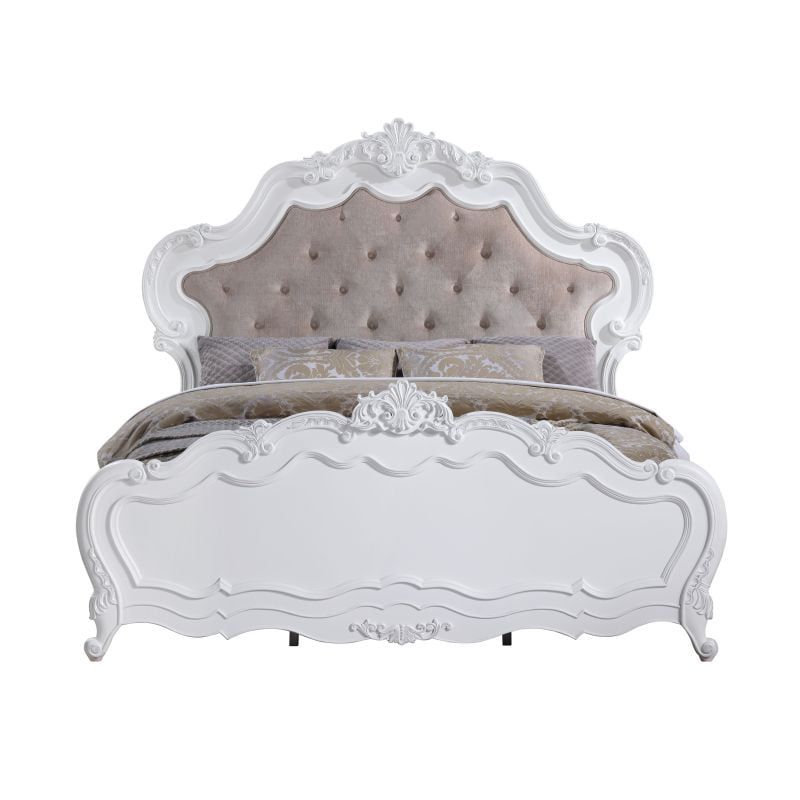 Latisha White Upholstered Queen Bed with Tufted Headboard