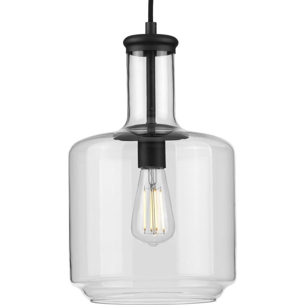 Vintage Matte Black Coastal Pendant Light with Clear Glass Shade