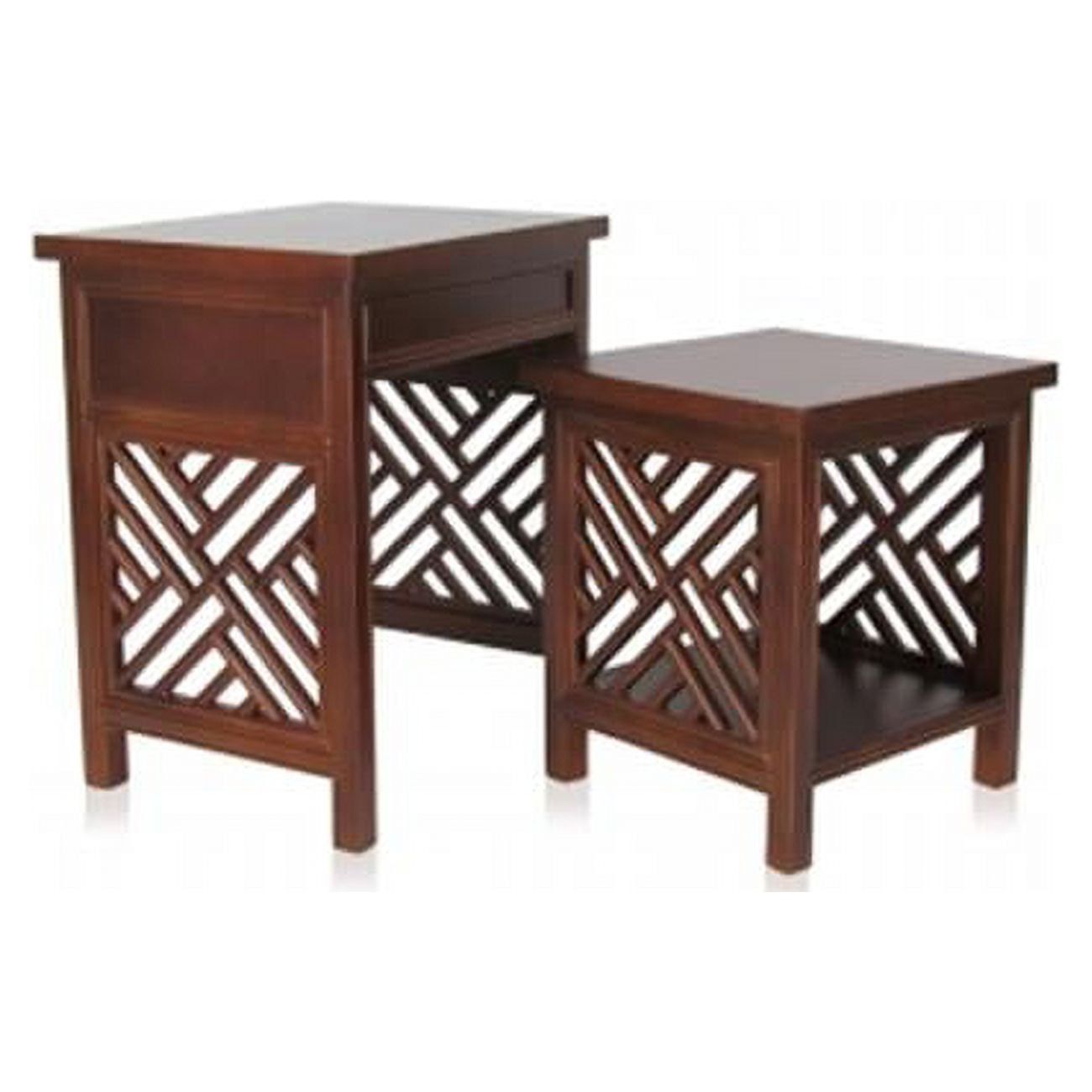 Latticework Basswood Nesting Side Tables in Brown