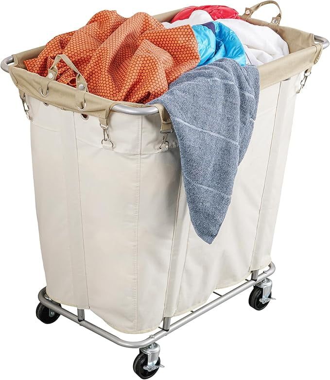 Beige Rectangular Steel Frame Laundry Cart with Wheels