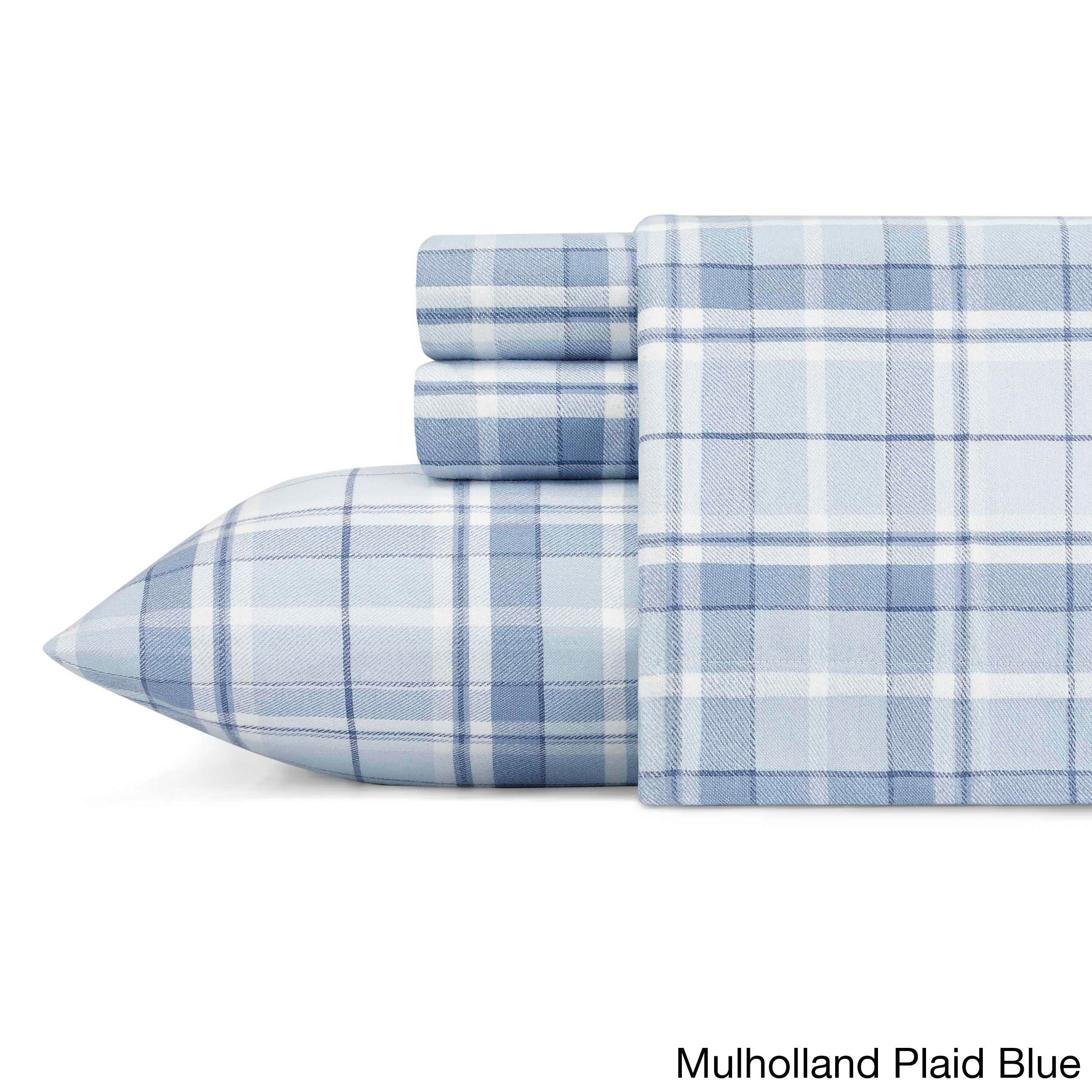 Vanessa Light Blue Cotton Flannel Full Plaid Sheet Set