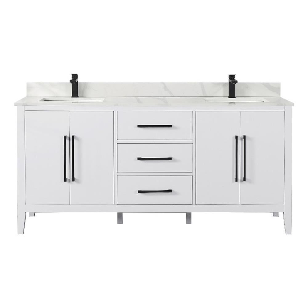 Laurel 72" White Fir Wood Vanity with Calacatta Quartz Top