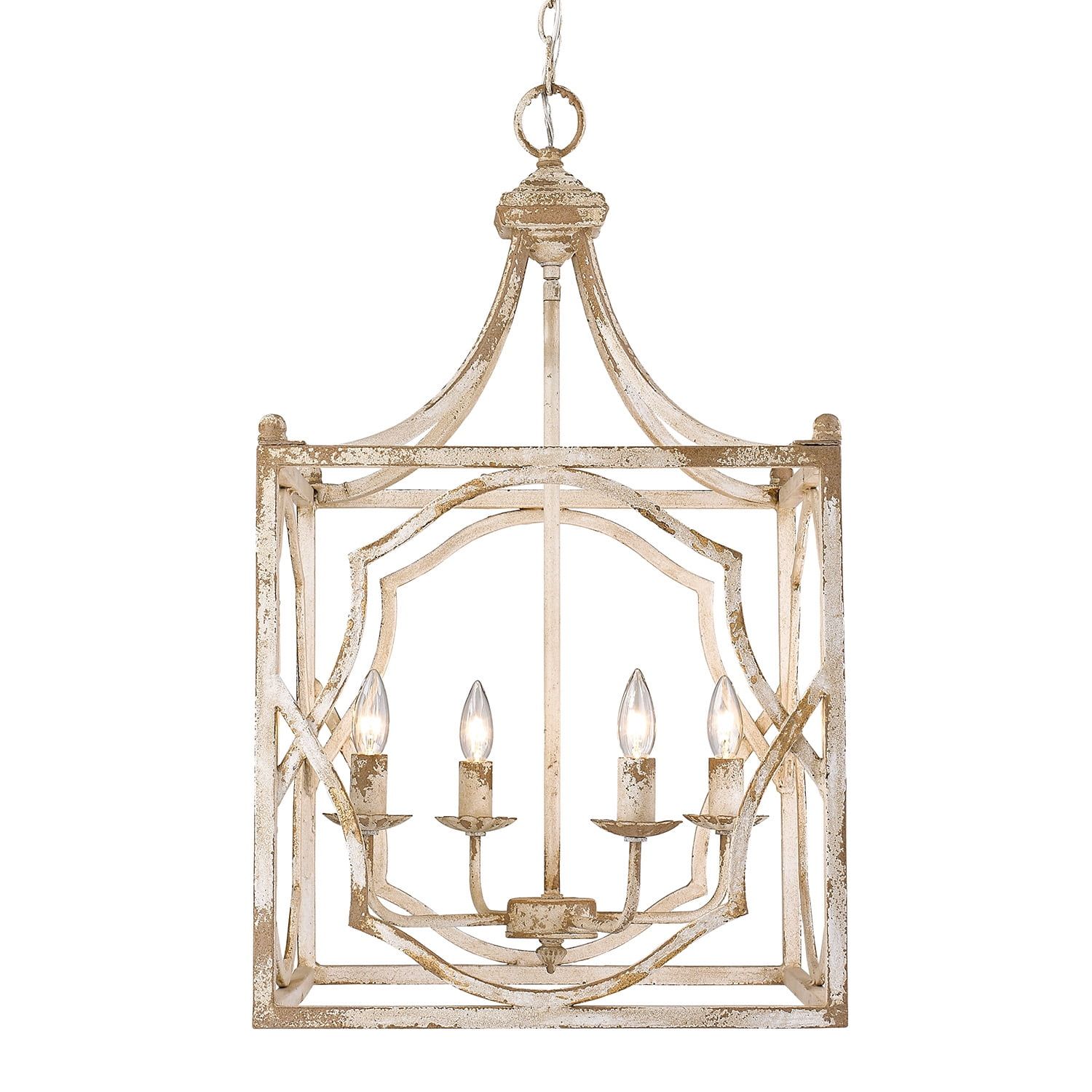 Antique Ivory 4-Light Caged Pendant with Rusty Gold Patina