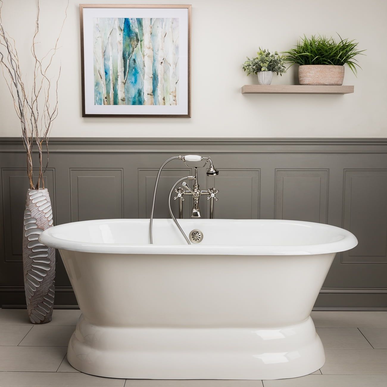 Laurent 66" White Cast Iron Double Ended Pedestal Tub