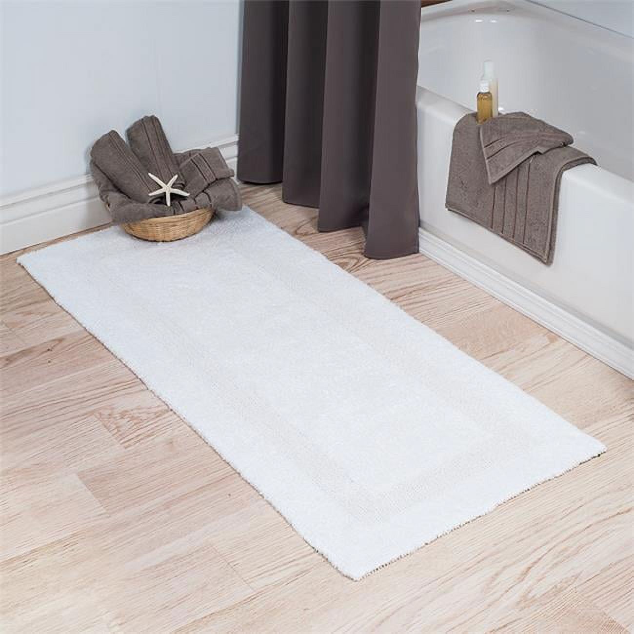 White Cotton Reversible Long Bath Rug