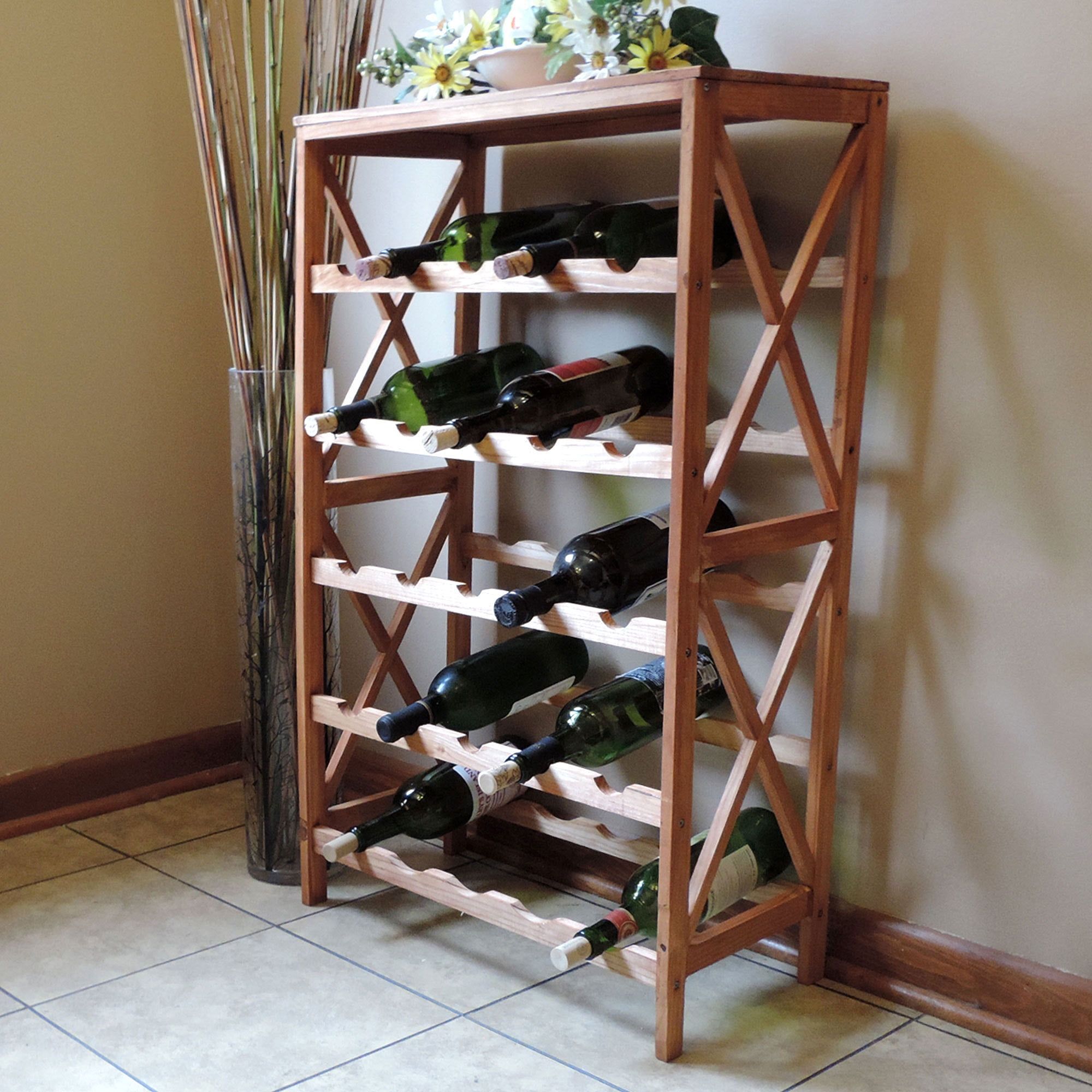 Rustic Brown 25-Bottle Solid Wood Freestanding Wine Rack