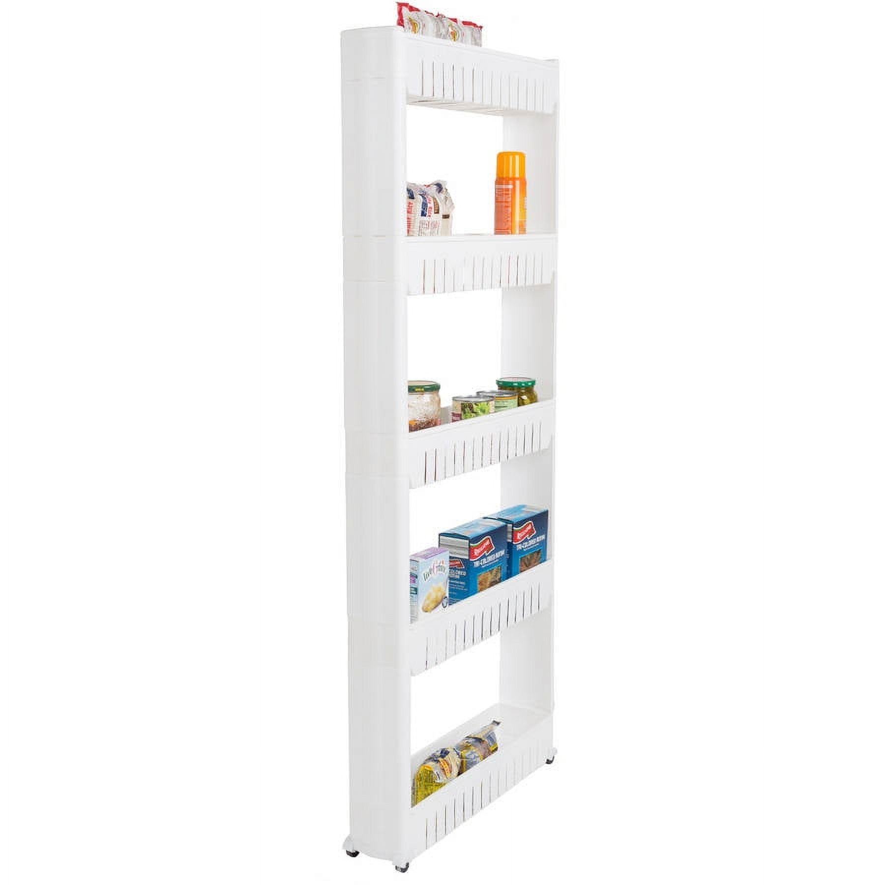 White Slim Slide Out 5-Tier Kitchen Storage Cart