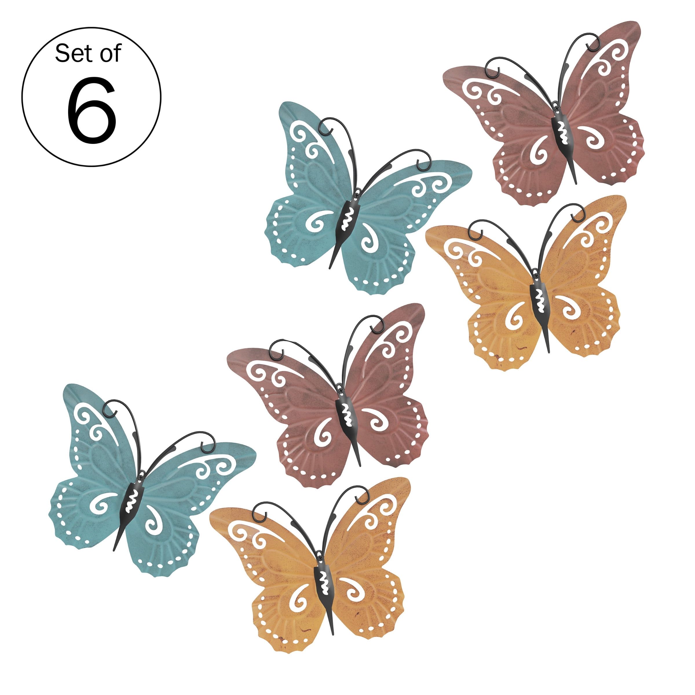Hand Painted Multicolor Metal Butterfly Wall Art Set
