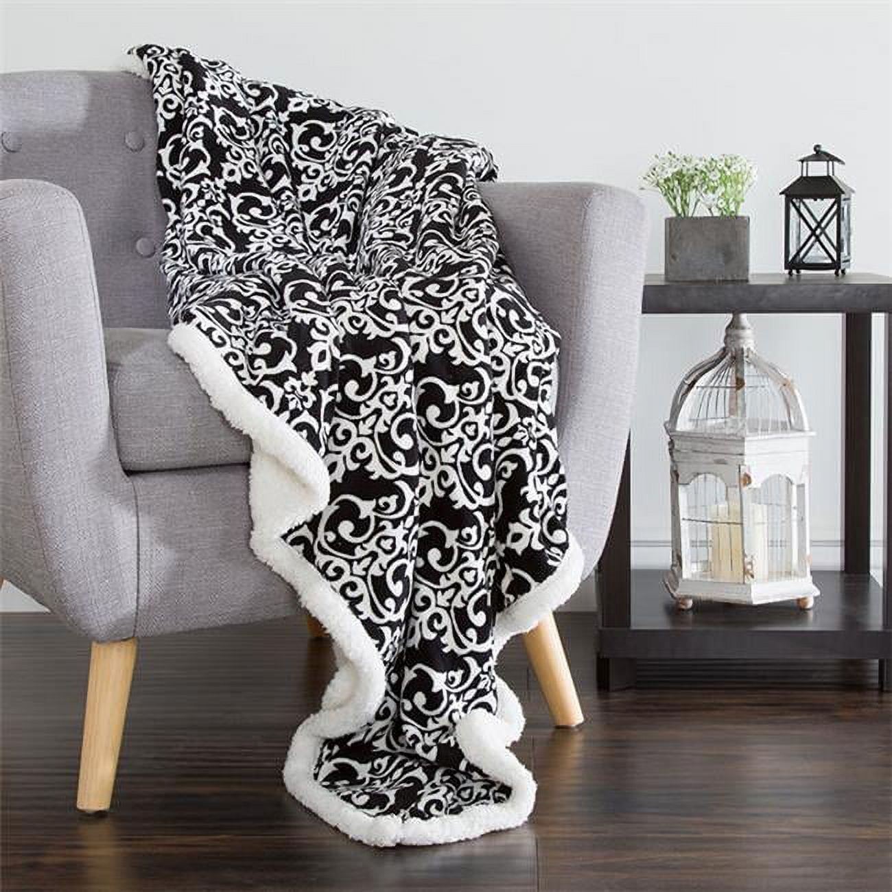 Black and White Reversible Fleece Sherpa Throw Blanket