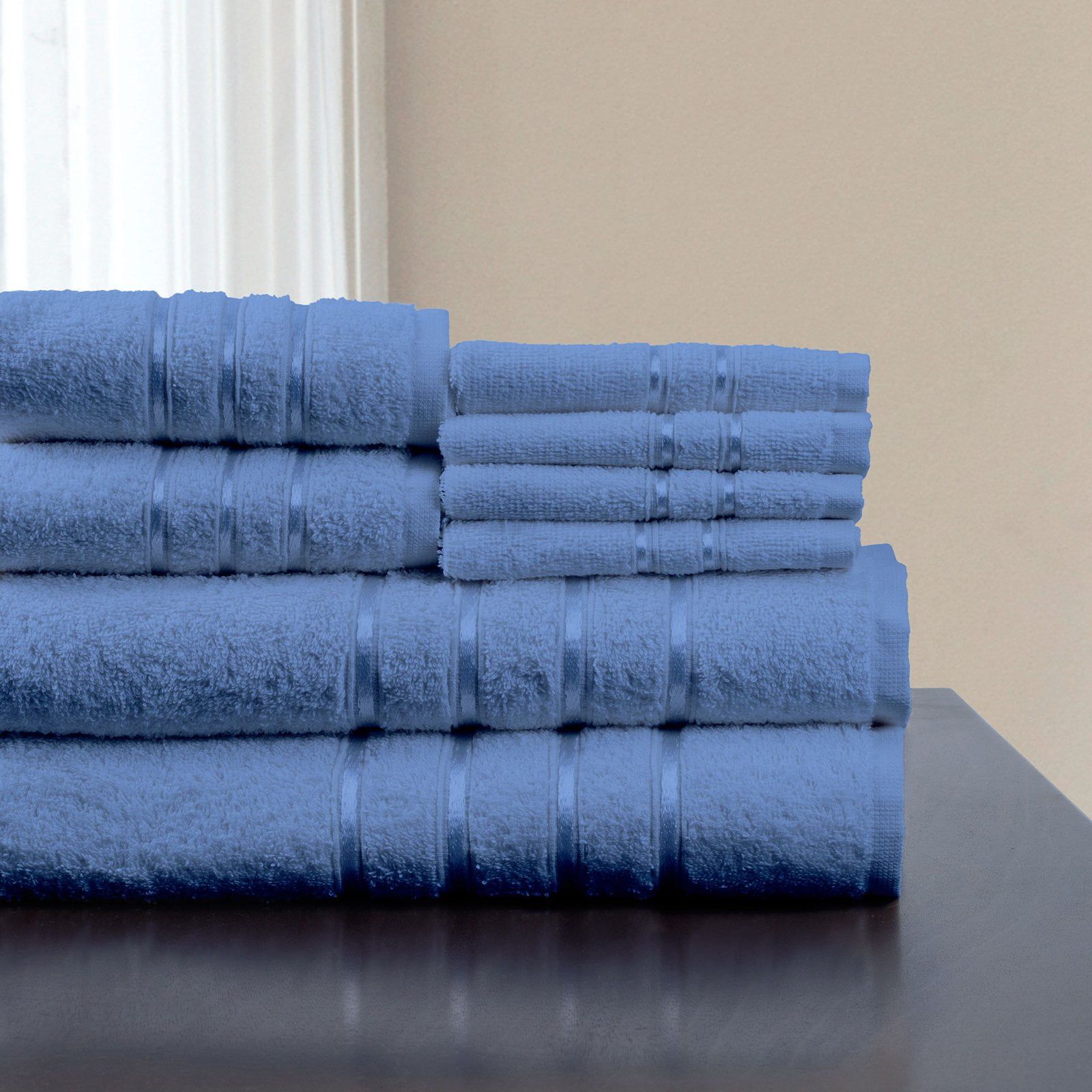 Blue Egyptian Cotton Plush 8-Piece Bath Towel Set