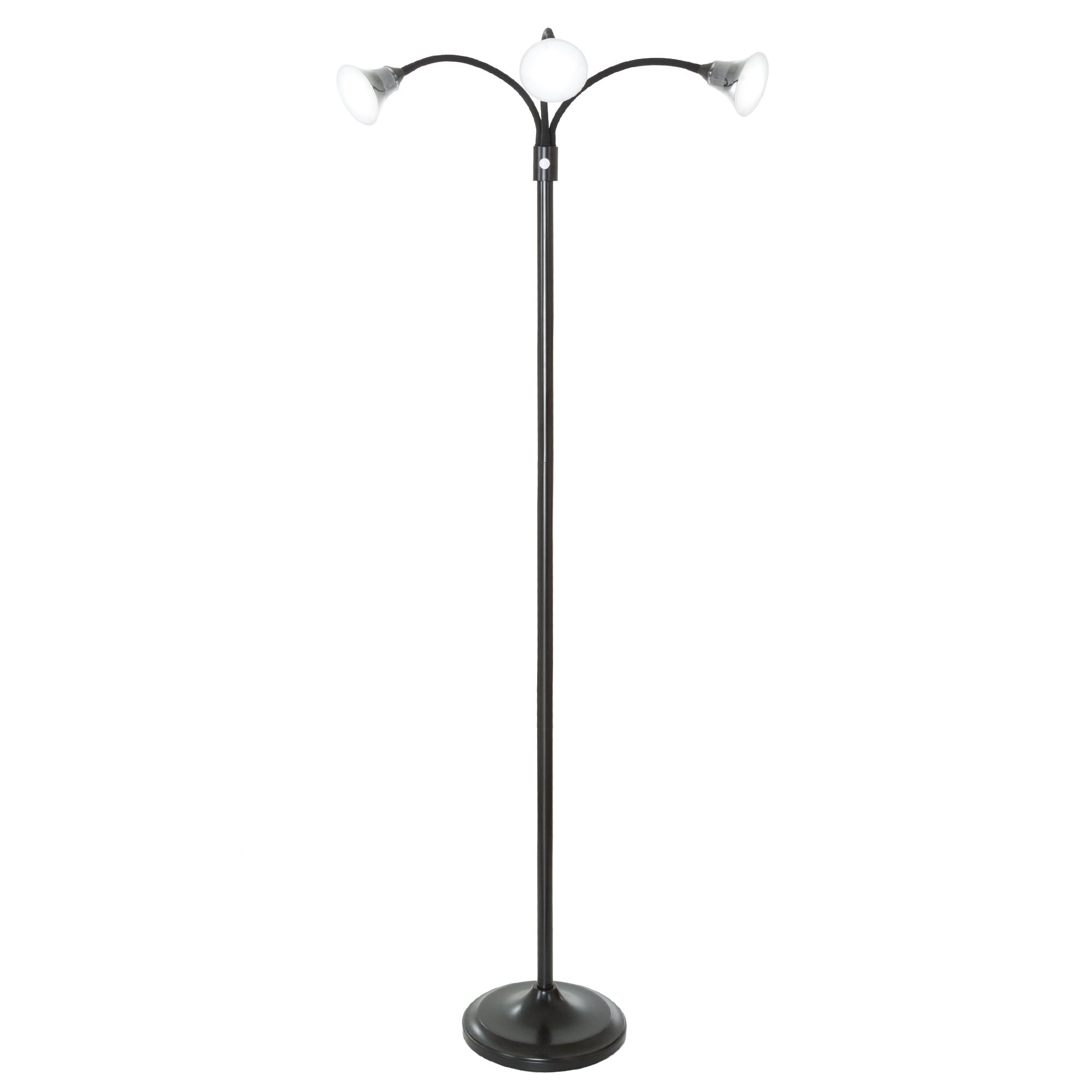 Sleek Black Adjustable 3-Head Floor Lamp with Touch Dimmer