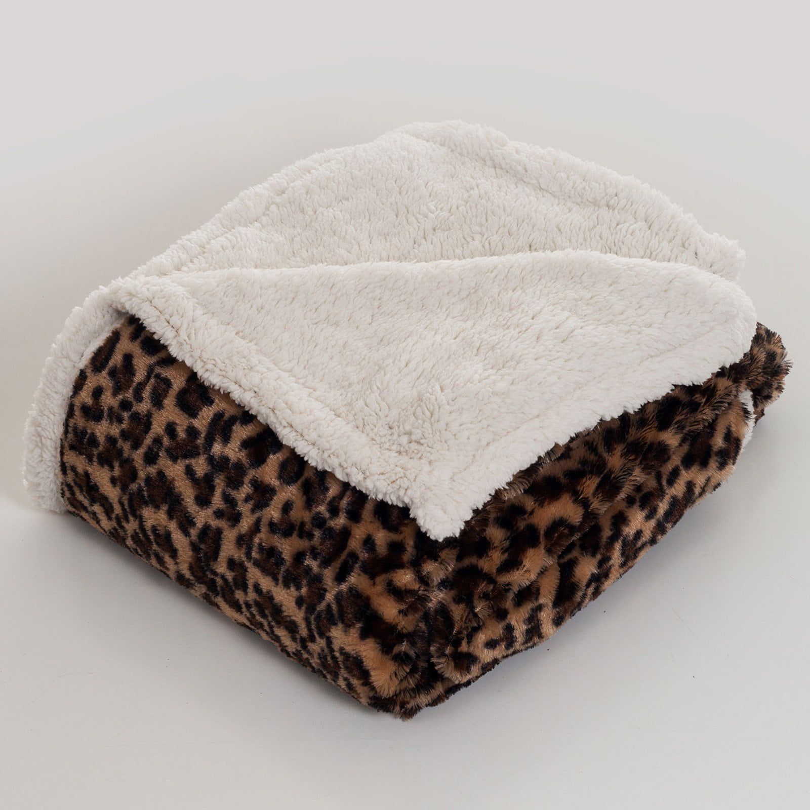 Leopard Print Reversible Fleece Sherpa Throw Blanket