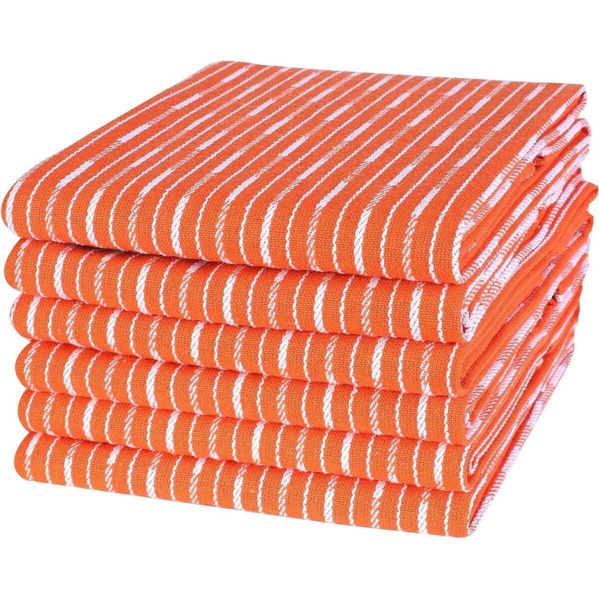 Brooklyn Stripe Orange Cotton Kitchen Towel Set of 6