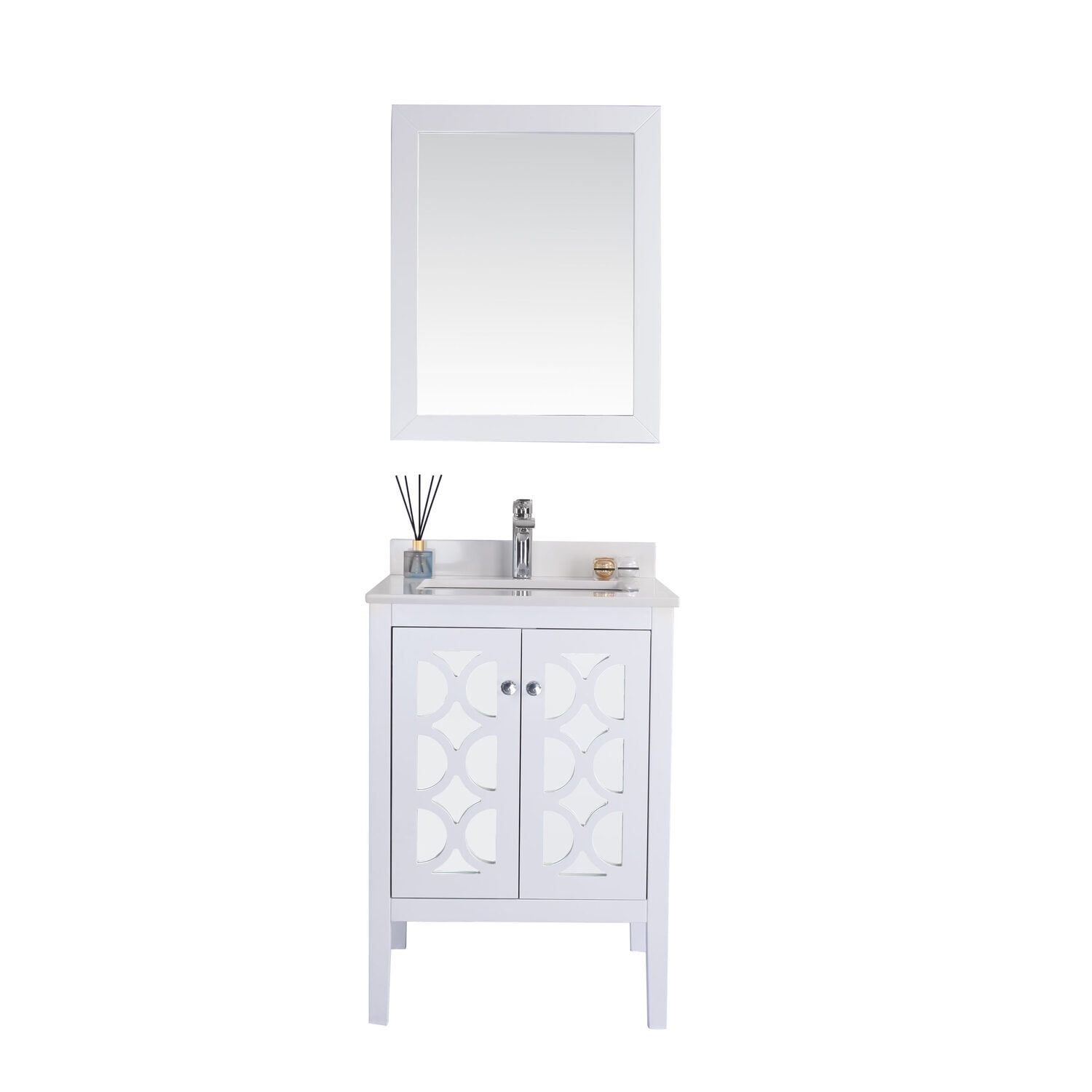 Mediterraneo 24" White Bathroom Vanity with Quartz Countertop